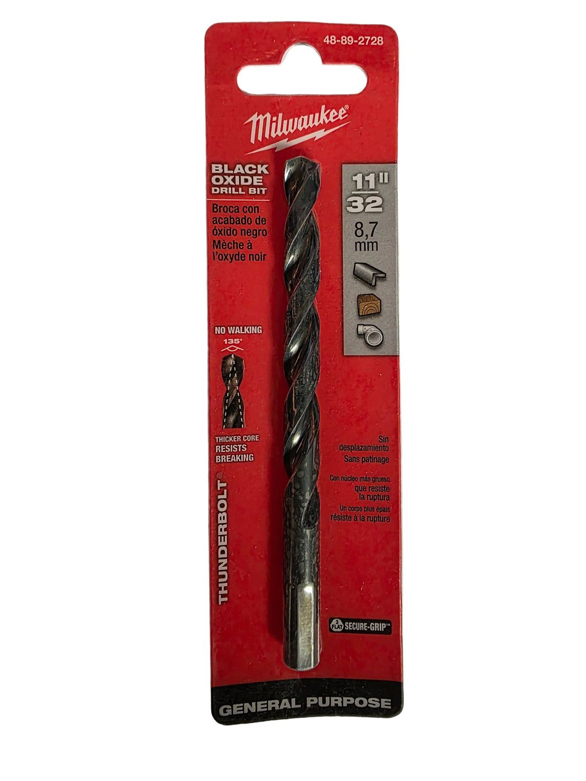 11/32"
Genuine Milwaukee Thunderbolt 
Black Oxide Jobber Length Drill Bits