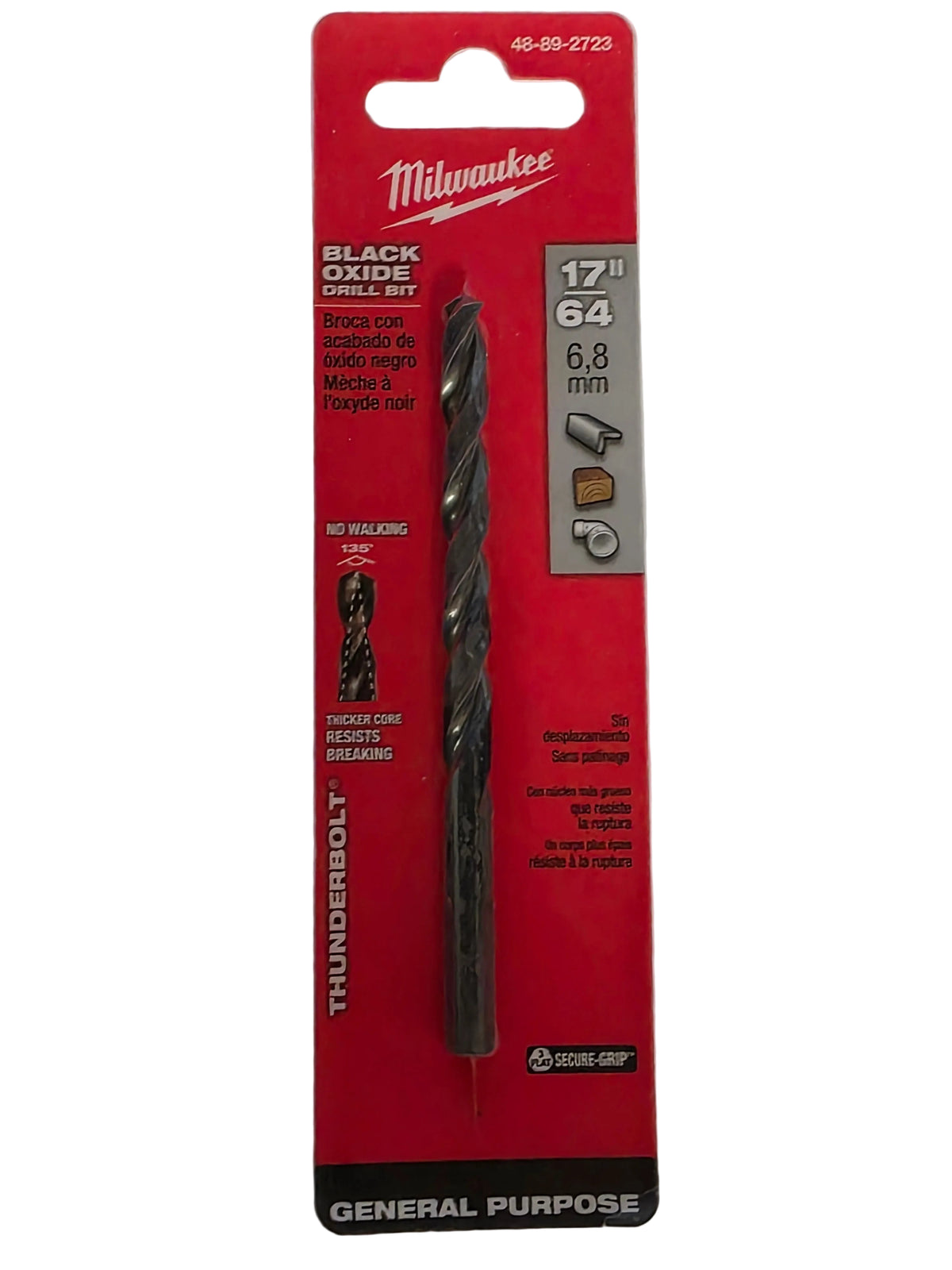 17/64"
Genuine Milwaukee Thunderbolt 
Black Oxide Jobber Length Drill Bits
