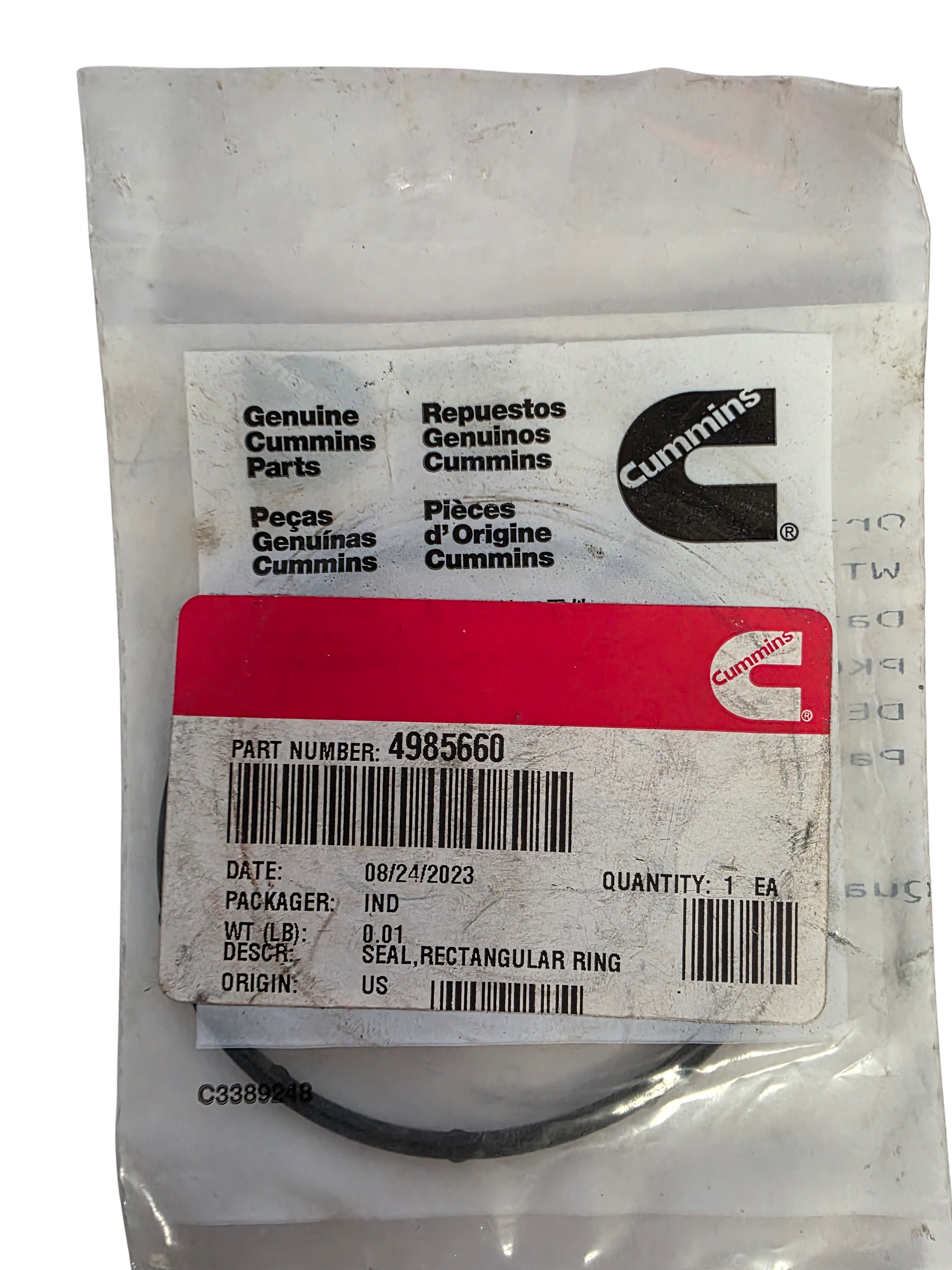 Genuine Cummins 4985660 Rectangular Seal Ring | Fits ISX15, QSX15, X15 | OEM New Old Stock OEM Package