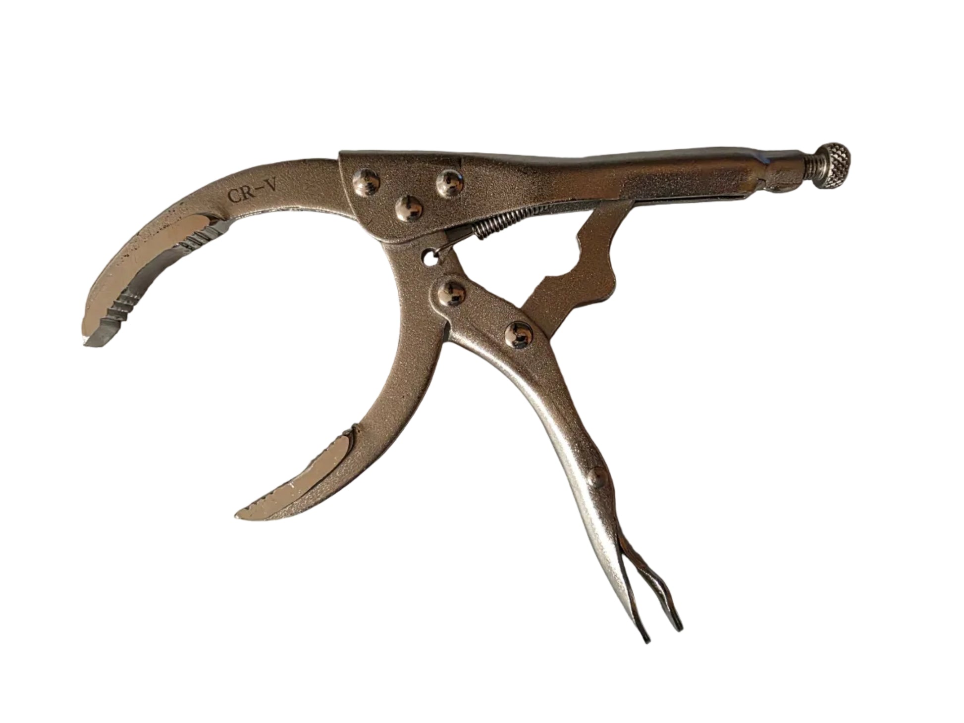 Pair of silver pliers on a textured white surface