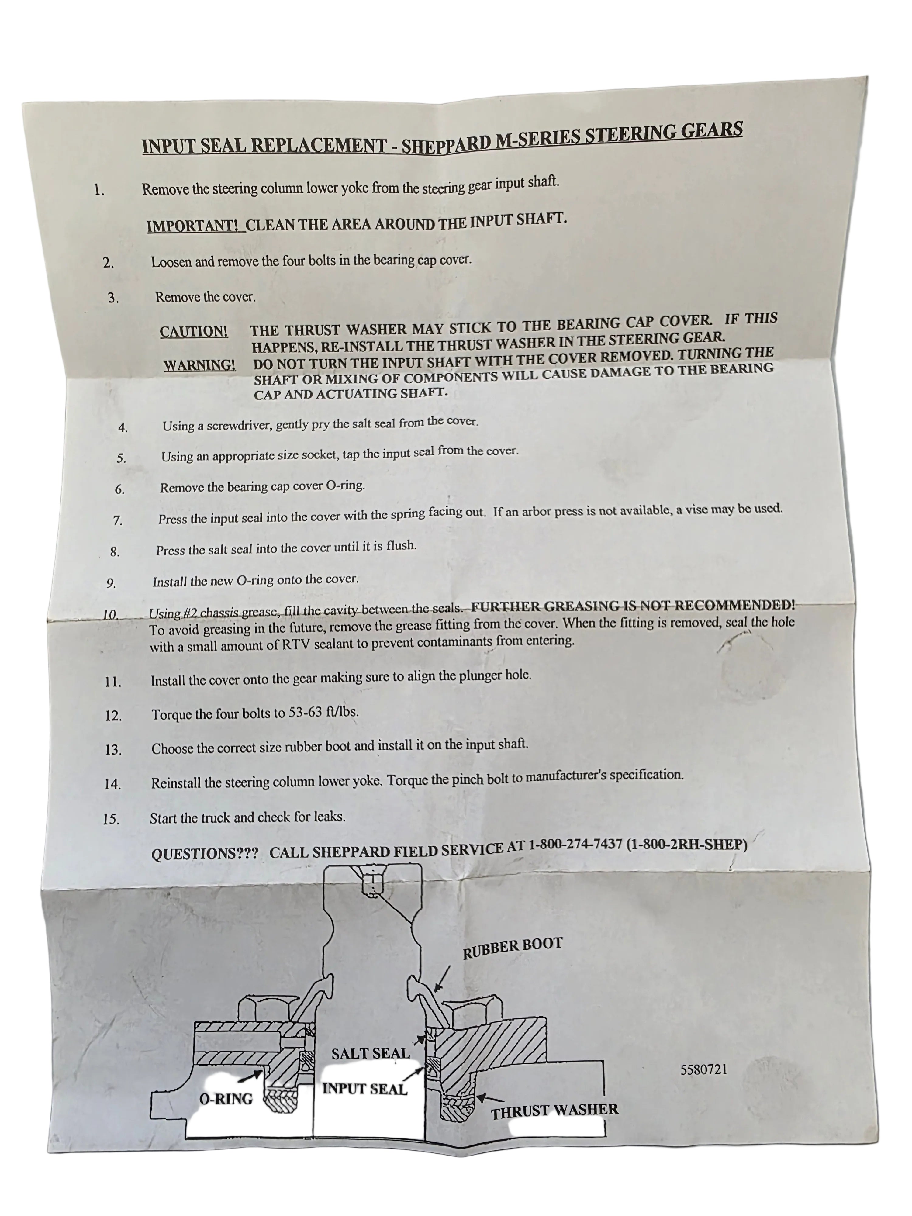 2500270C91 Genuine International Steering Gear Input Shaft Seal Kit (Sheppard M80 M90) Instruction Sheet