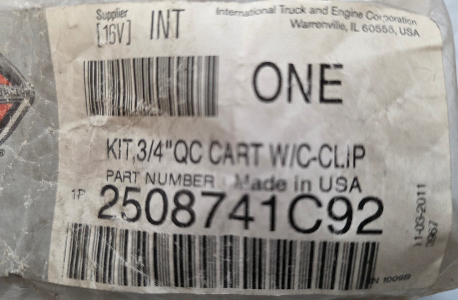 2508741C92 Genuine International 
3/4" Quick-Connect Cartridge Kit 
with C-Clip OEM Package