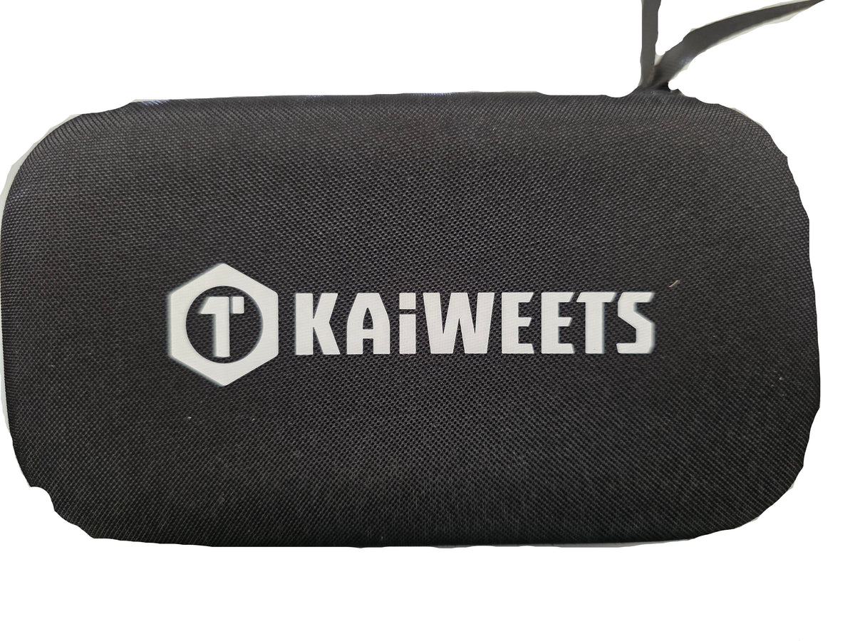 A black textured zippered carrying case with a white printed Kaiweets logo and brand name, shown on white surface.