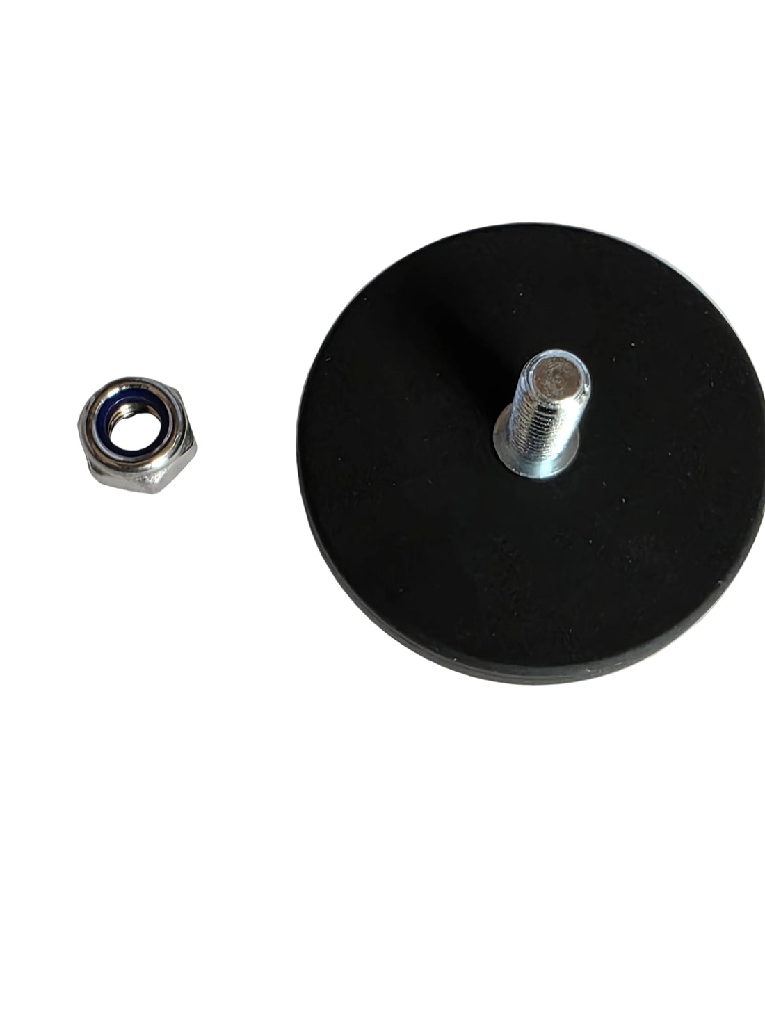 1.69" Rubber Coated Neodymium Magnet Base with M6 Thread Stud & Nylon Lock Nut - 31 lbs Holding Force