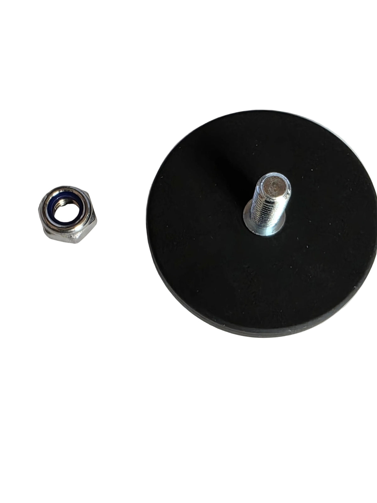 1.69" Rubber Coated Neodymium Magnet Base with M6 Thread Stud & Nylon Lock Nut - 31 lbs Holding Force
