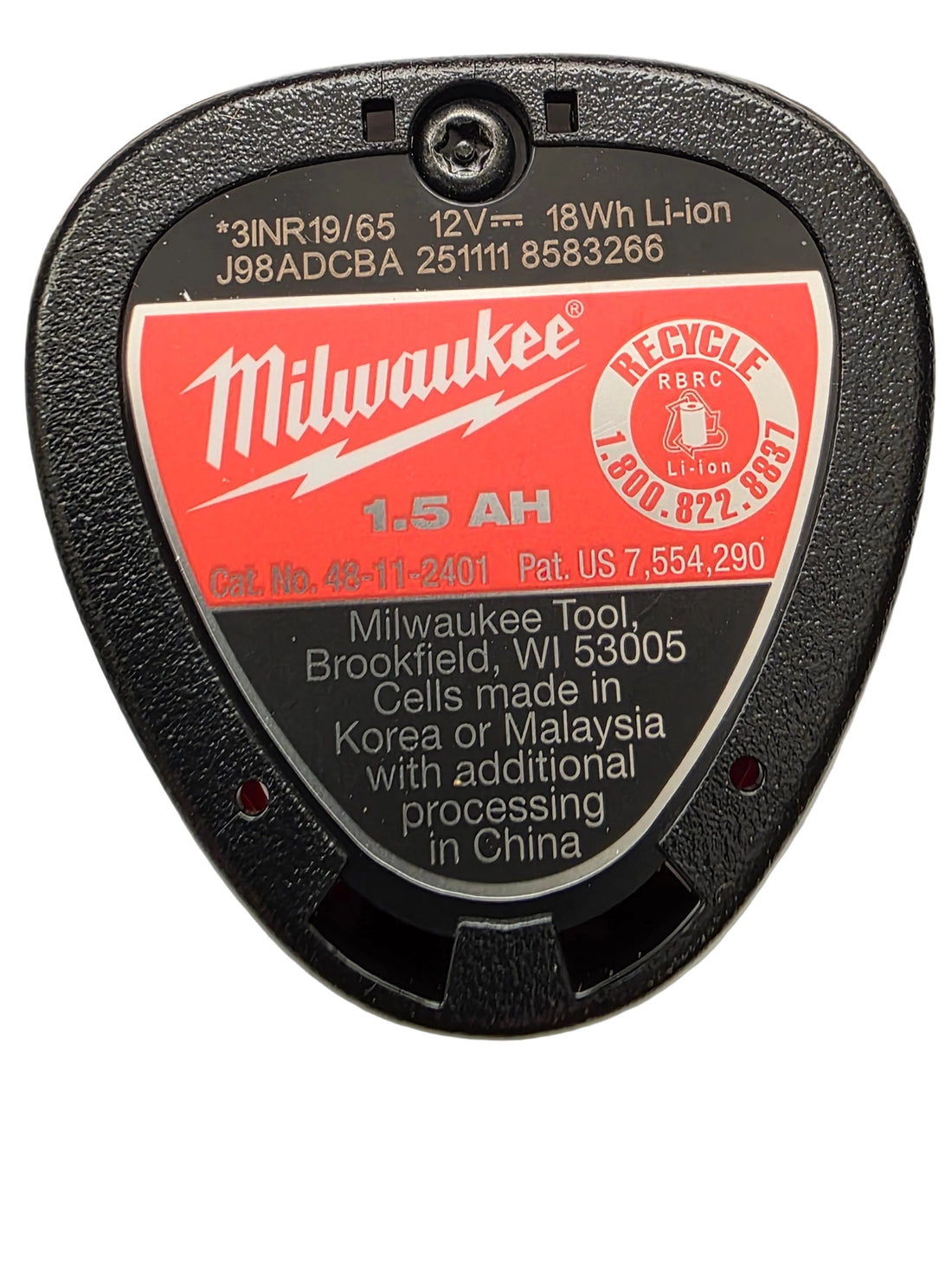 Milwaukee M12 RED Lithium-ion cordless tool battery pack in red and black, shown on a plain white background.