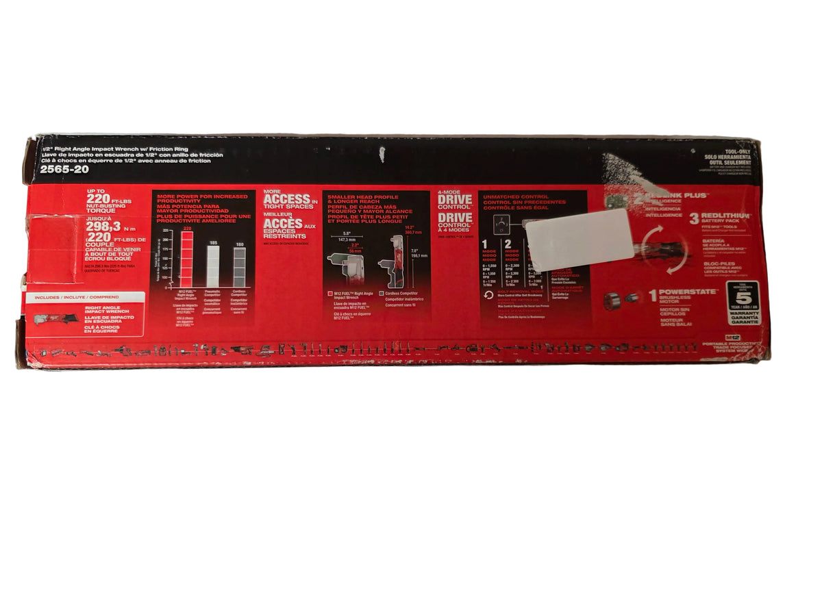 Milwaukee 2565-20 M12 Fuel 12V Lithium-Ion Cordless 1/2 inch Right Angle Impact Wrench with Friction Ring