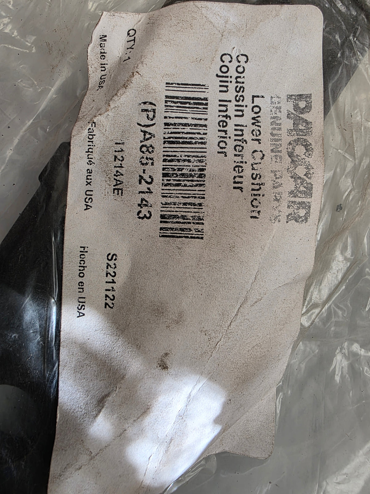 Genuine PACCAR Lower Cushion (P)A85-2143 / PA85-2143 Engine Seat Mount Cushion