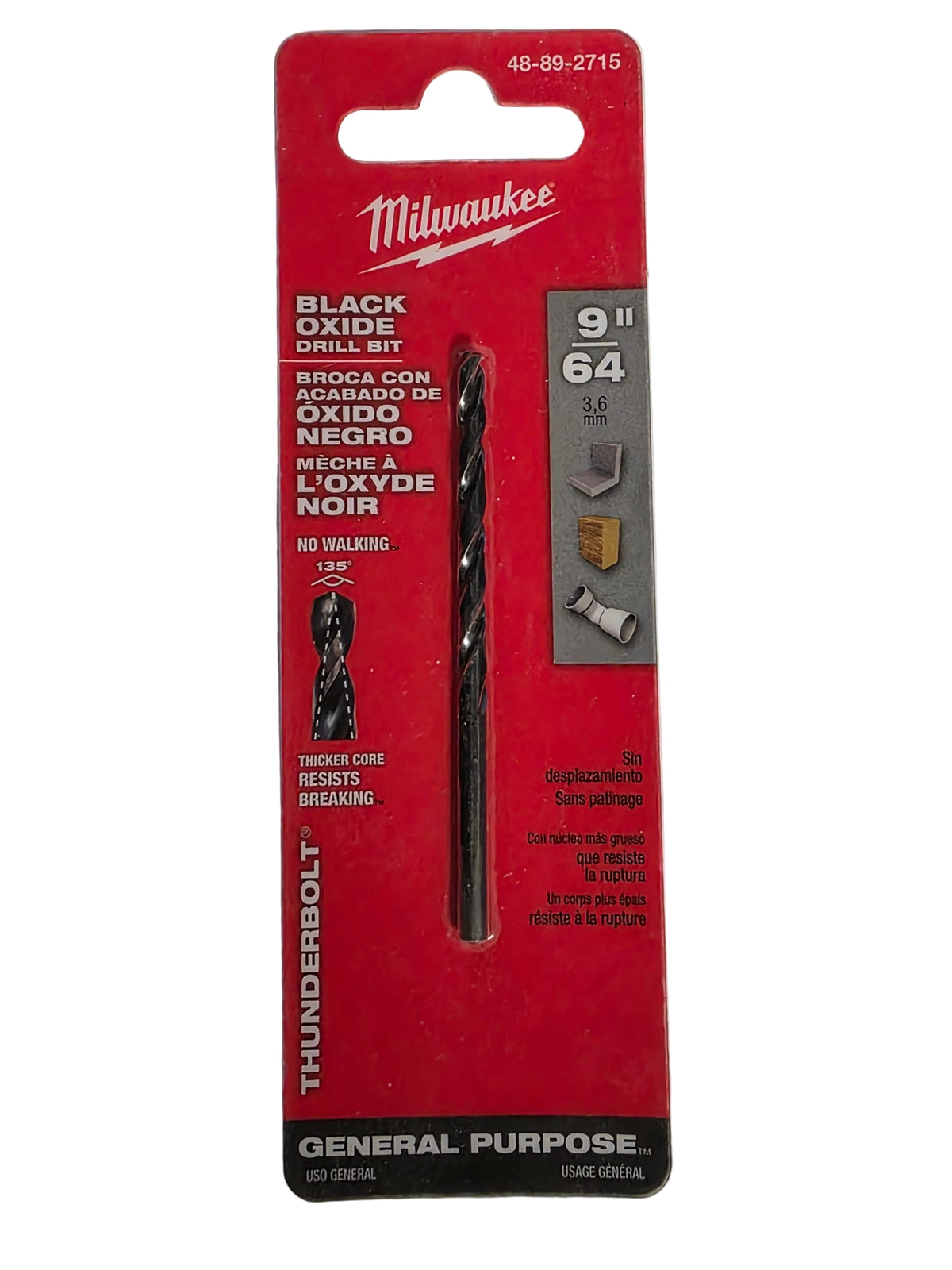 9/64 48-89-2715
Genuine Milwaukee Thunderbolt 
Black Oxide Jobber Length Drill Bits
