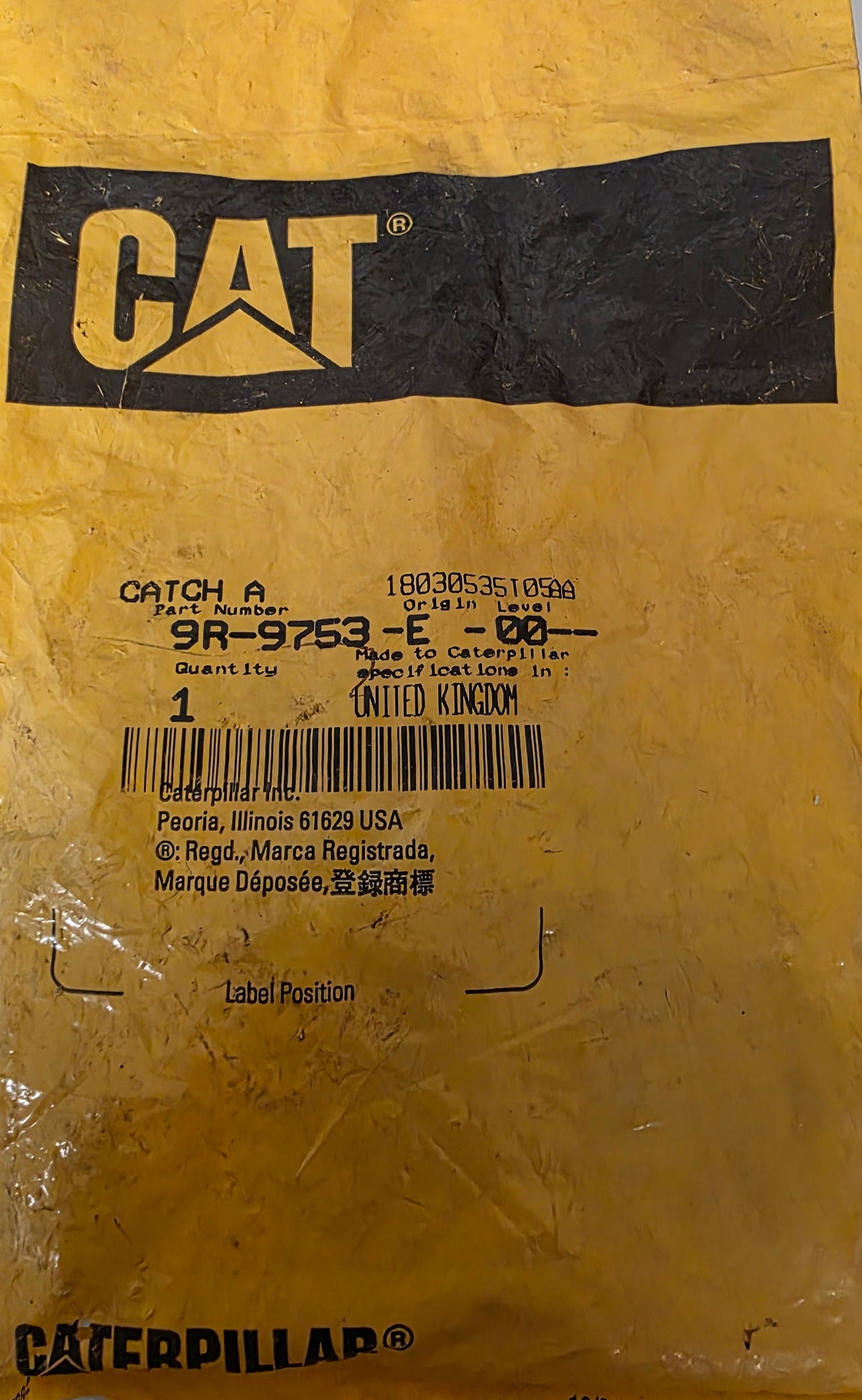 Genuine CAT 9R-9753 Cab Window Catch Assembly RH | Caterpillar 9R9753 OEM Package
