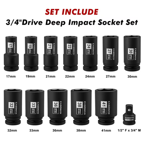 BBO Pro Tools 13 PC. 3/4" Drive Deep Well Impact Socket Set (17mm–41mm)
