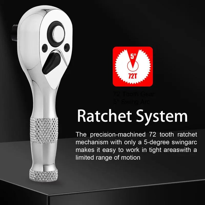 3 Pc. Professional 1/4", 3/8" & 1/2" Drive Stubby Ratchet Set (72-Tooth)
