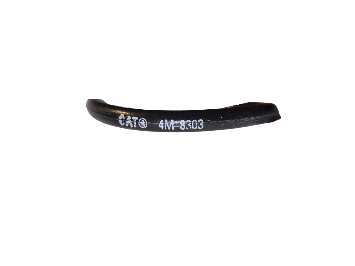 A black rubber or plastic curved component with white printed text reading CAT 4M-8303, shown on a plain white background.