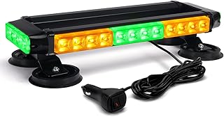 Better-Viz 15" Amber & Green LED Strobe Emergency Light Bar (Mini Strobe, Multi-Pattern, Magnetic Mount) - BV-GA3X4