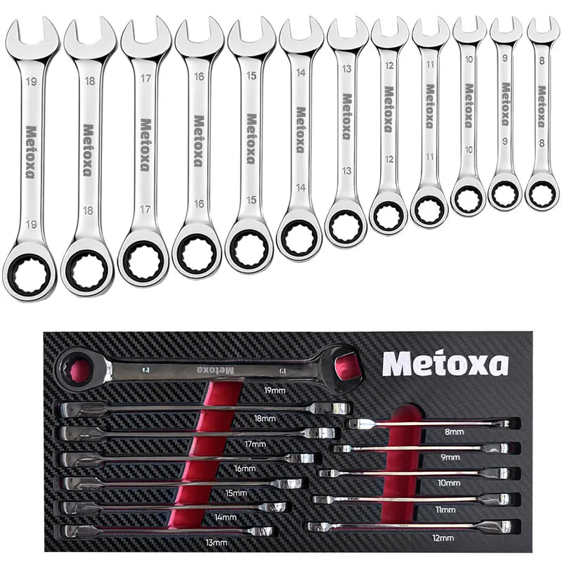 Metoxa 12-Piece Metric Combination Ratcheting Wrench Set (8mm–19mm, 72-Teeth)