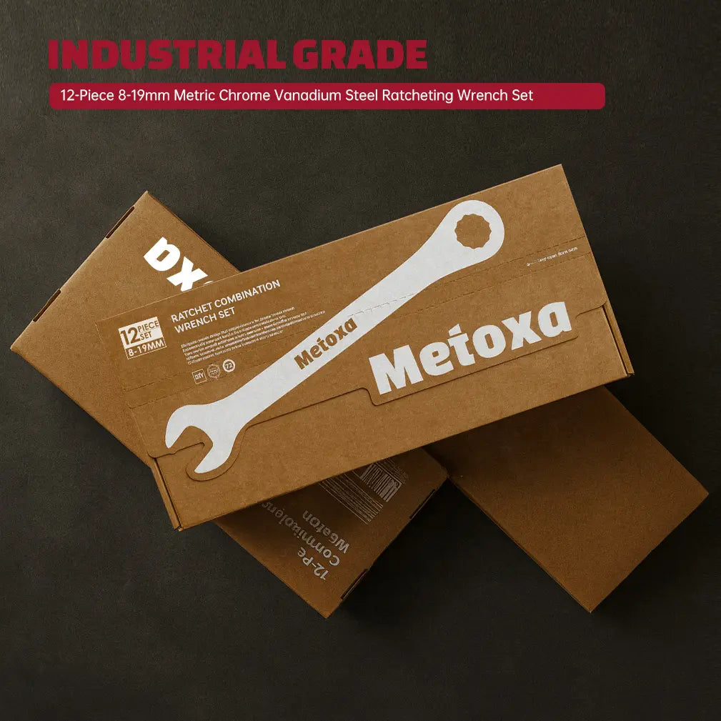 Metoxa 12-Piece Metric Combination Ratcheting Wrench Set (8mm–19mm, 72-Teeth)
