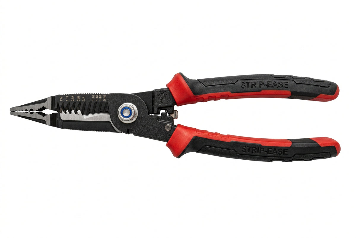 Pair of black and red pliers on a white background