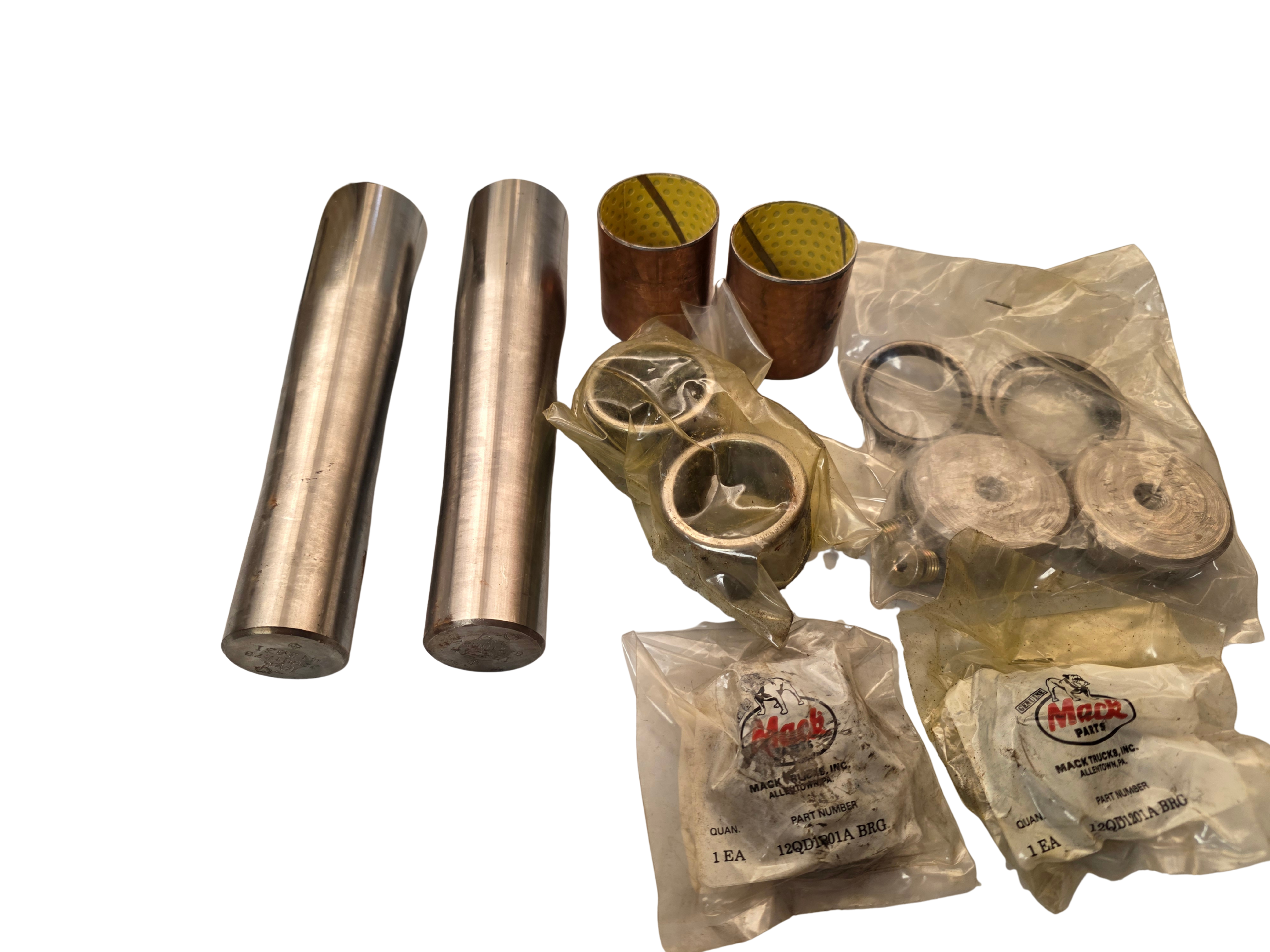 Genuine Mack 301SQ 47E tapered king pin kit with bronze bushings and accessories