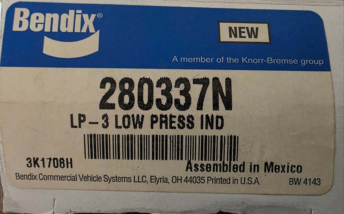 Genuine New Bendix 280337N LP-3 Low Pressure Indicator Switch OEM Parts Label View 