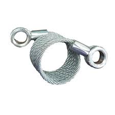 A stainless steel cable swivel bracket with two eyelets and a braided wire loop, shown on a plain white background.