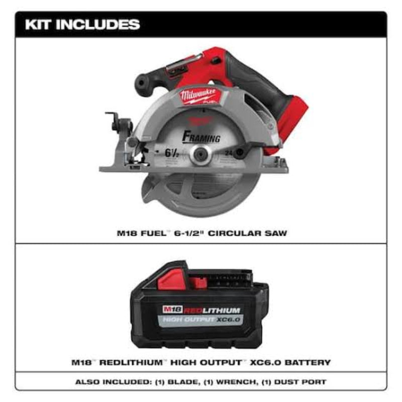 Milwaukee 2833-20x6 M18 FUEL 6-1/2" Circular Saw w/ Extra 6Ah Battery