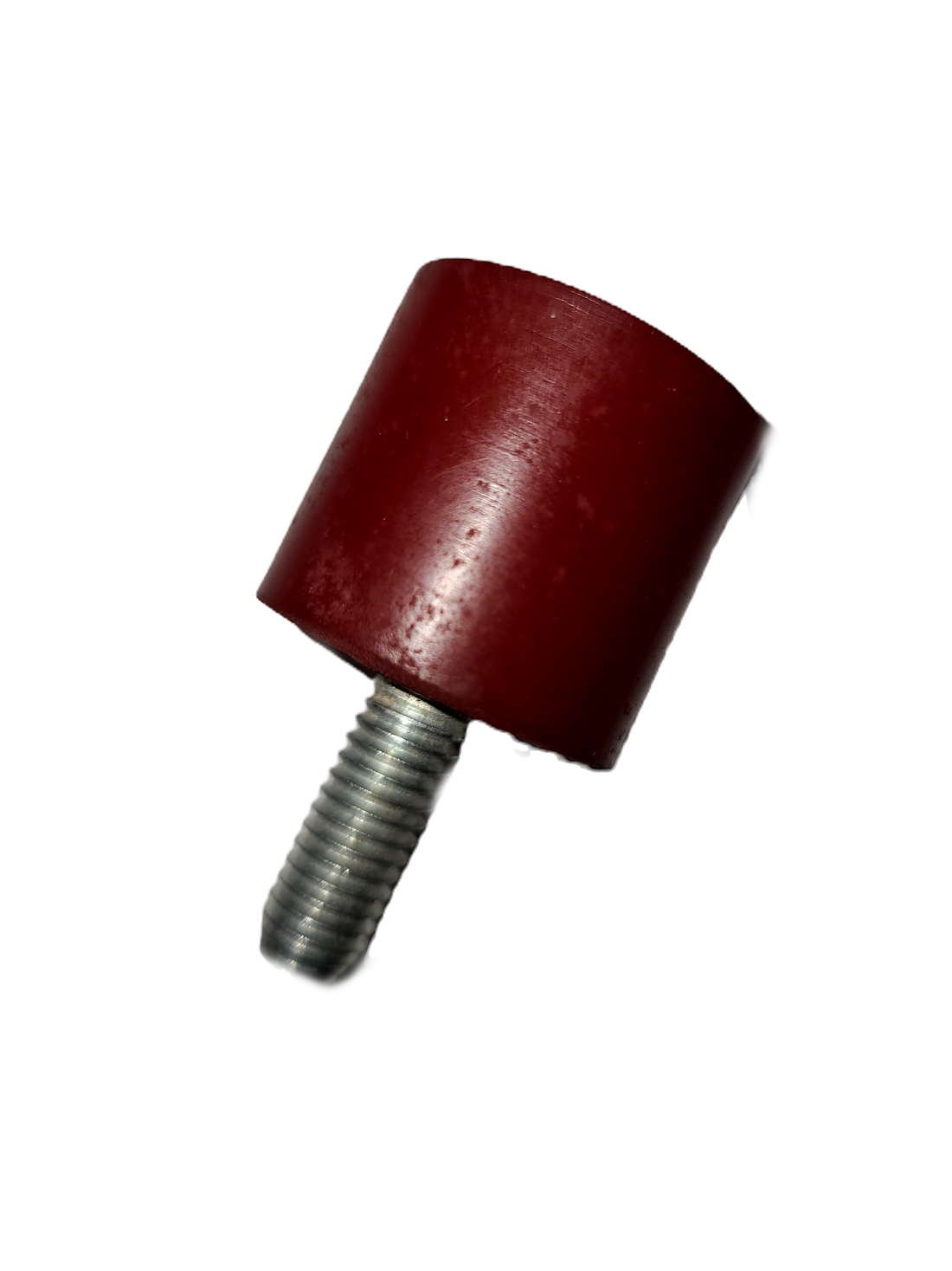 Maroon rubber bumper with metal screw on a white background