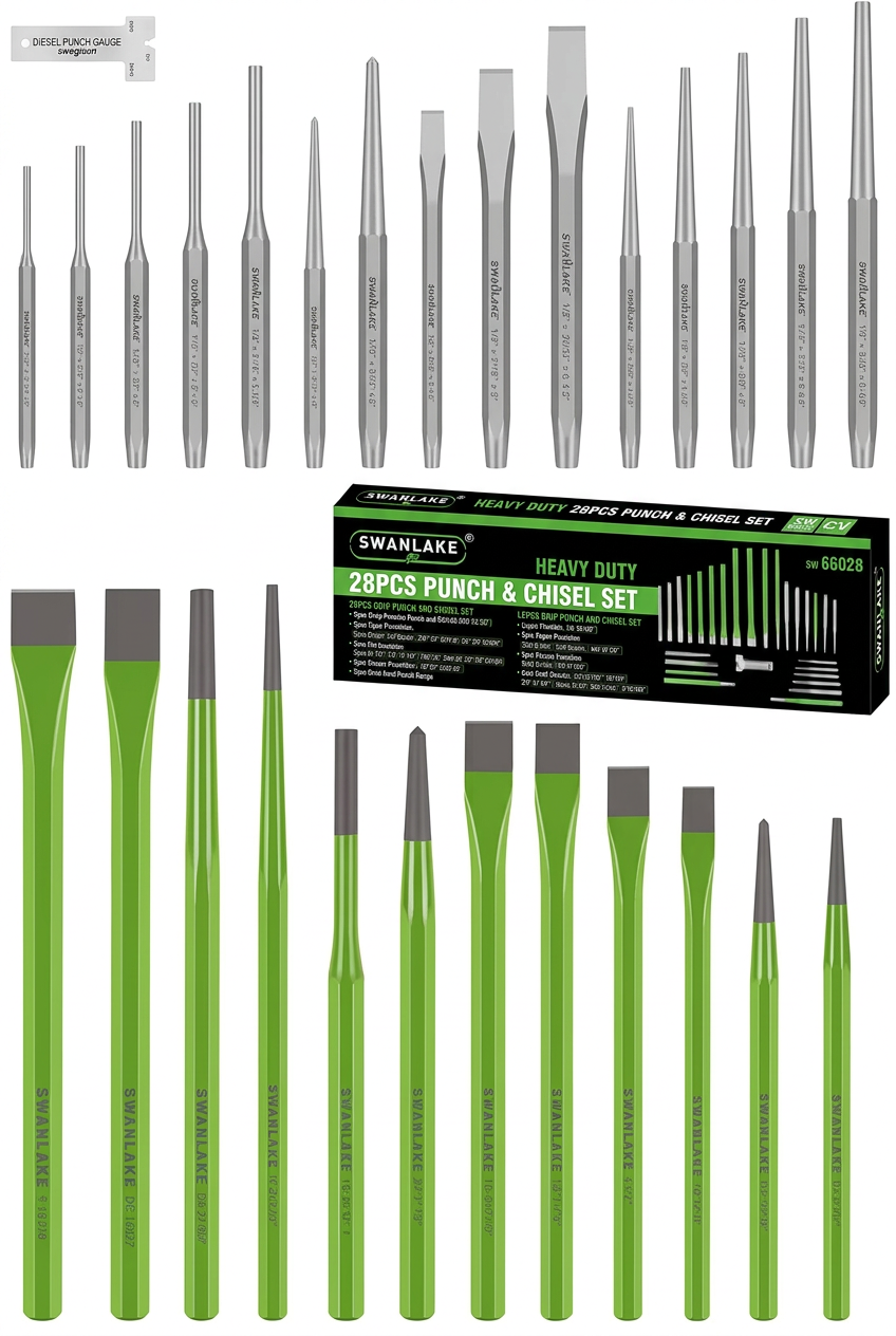 Swan Lake SW-66028 28 Piece Punch and Chisel Set  with OEM Package