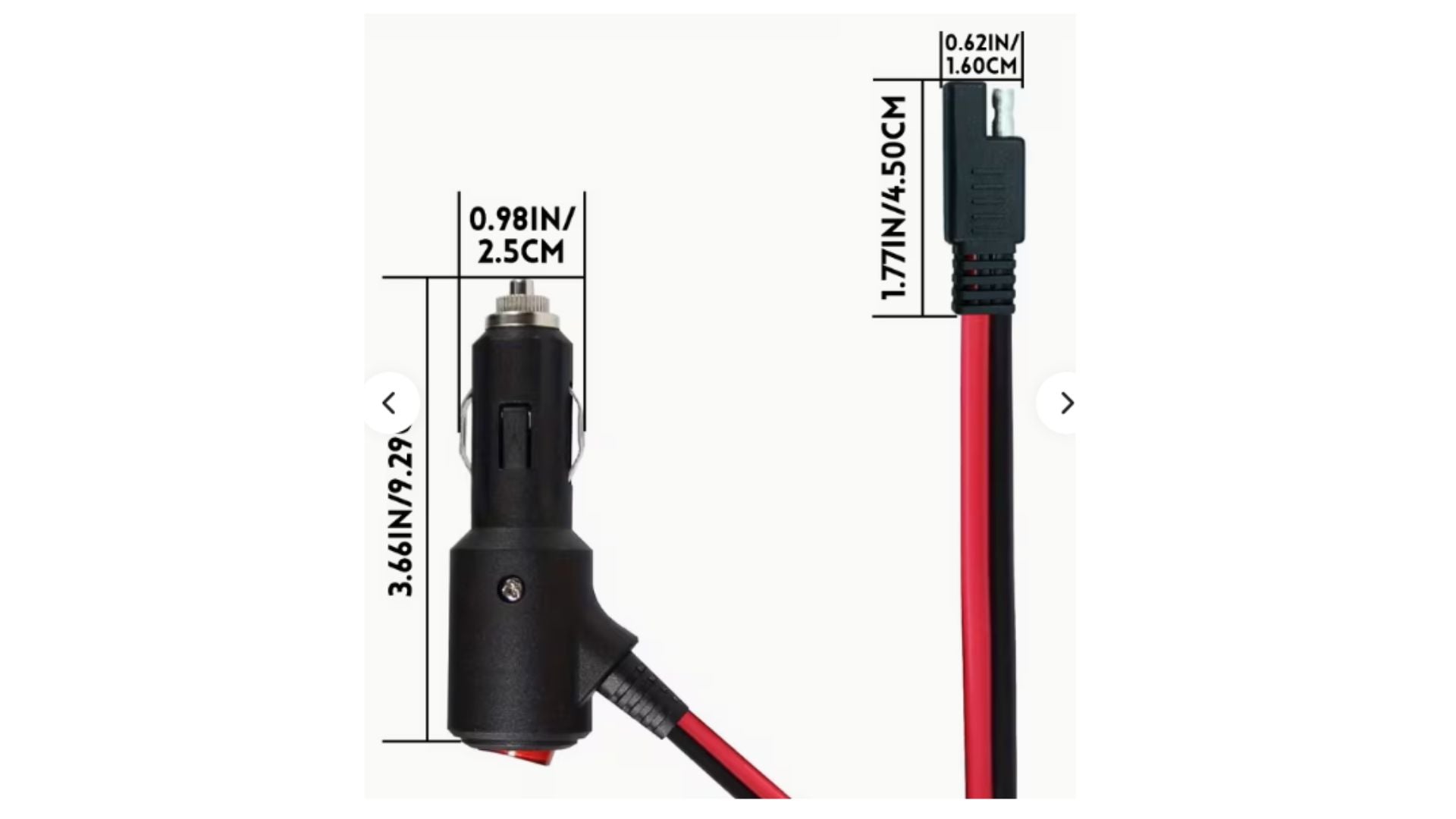3.28ft SAE to Cigarette Lighter Plug Extension Cable, 16AWG with Switch (12V/24V, 15A Fuse)
