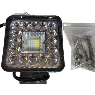 Square LED work light with mounting bracket on a white background