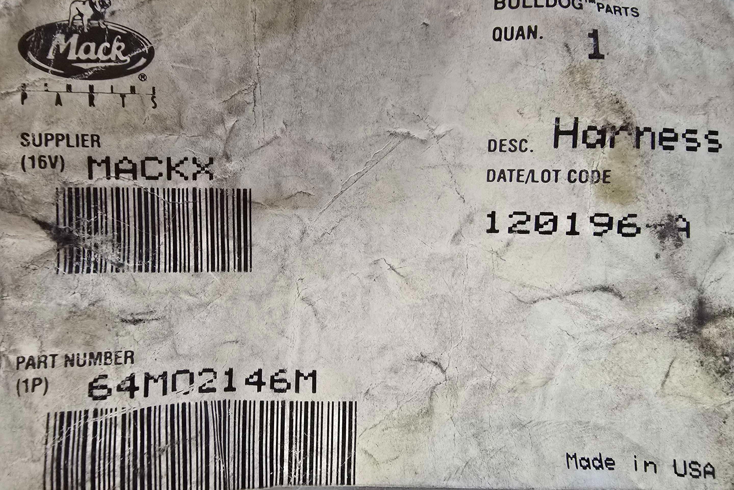 64MO2146M OEM Mack Instrument Gauge Wiring Harness NOS