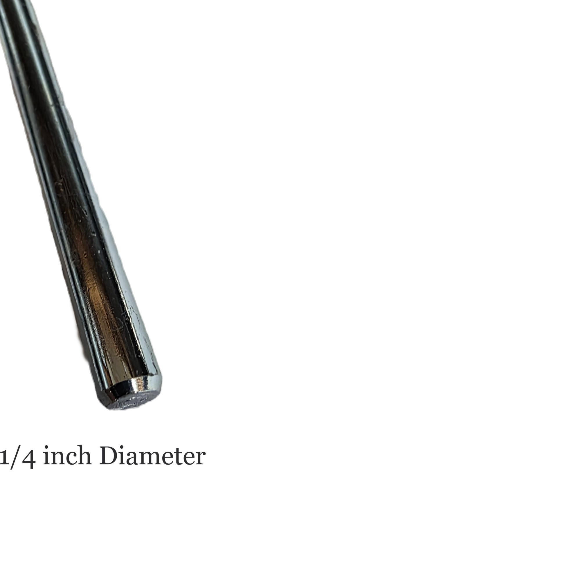 Metal rod with 1/4 inch diameter on a white background