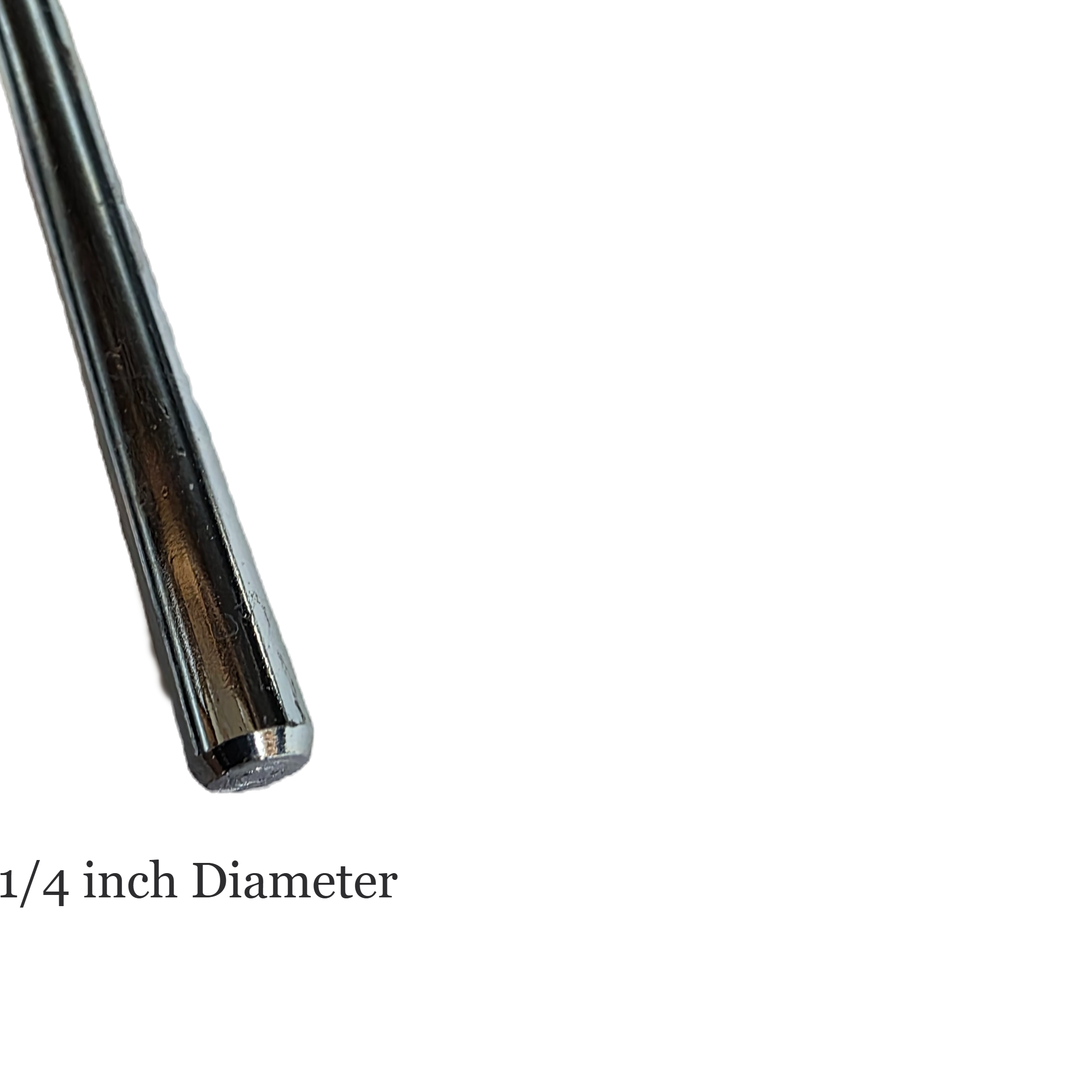 Metal rod with 1/4 inch diameter on a white background