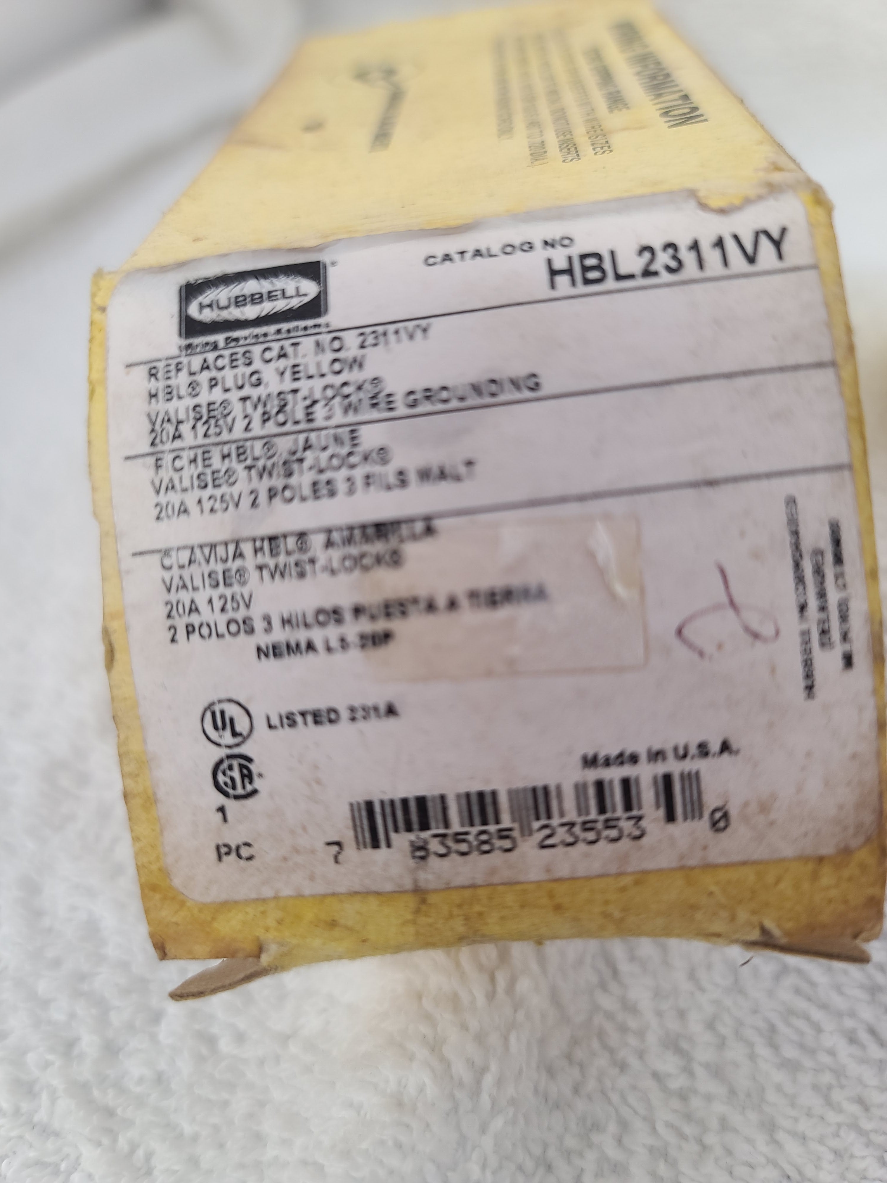 HBL2311VY -Hubbell Twist lock Plug