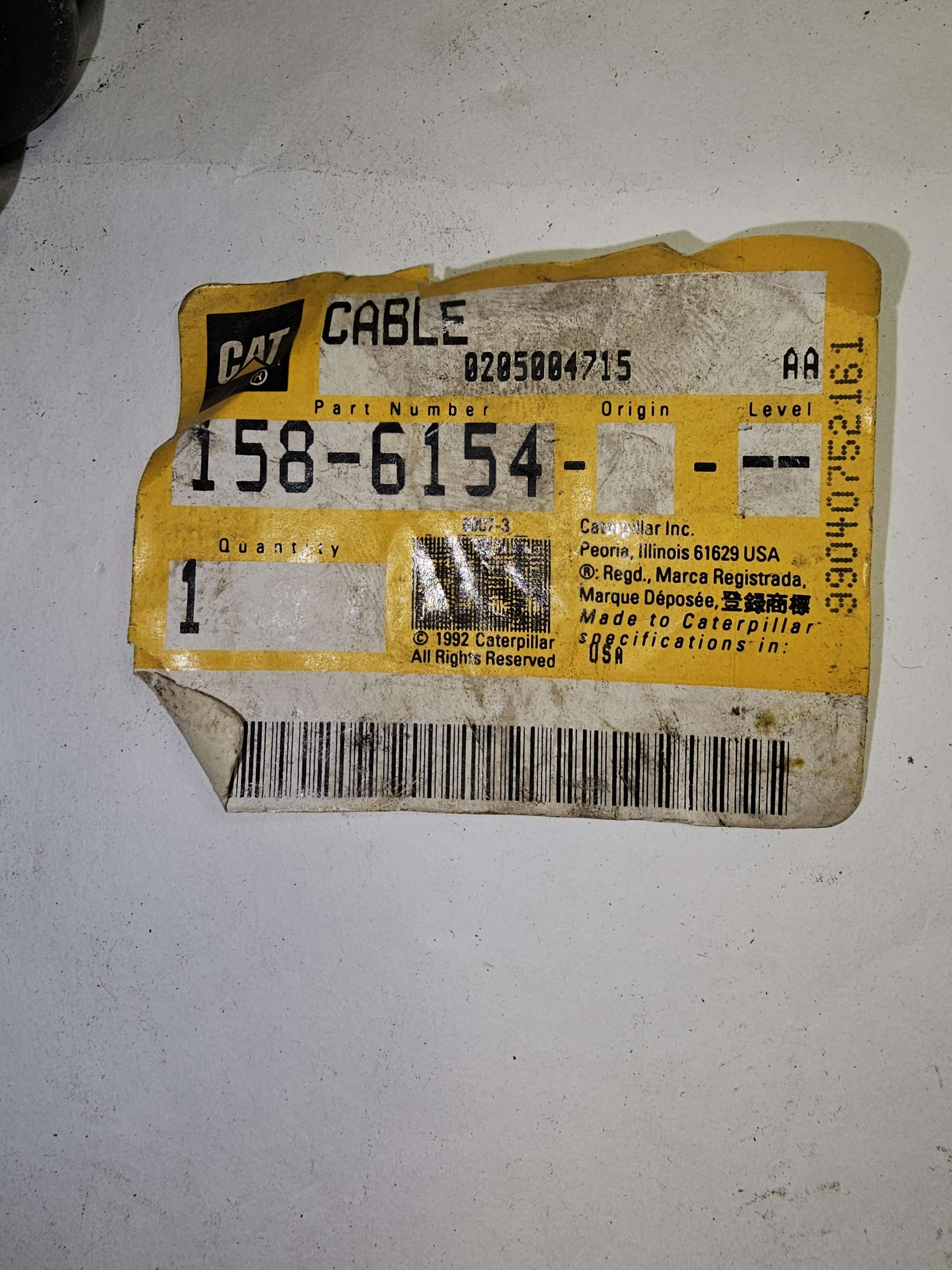 158-6154 Cable Caterpillar CAT OEM 1586154