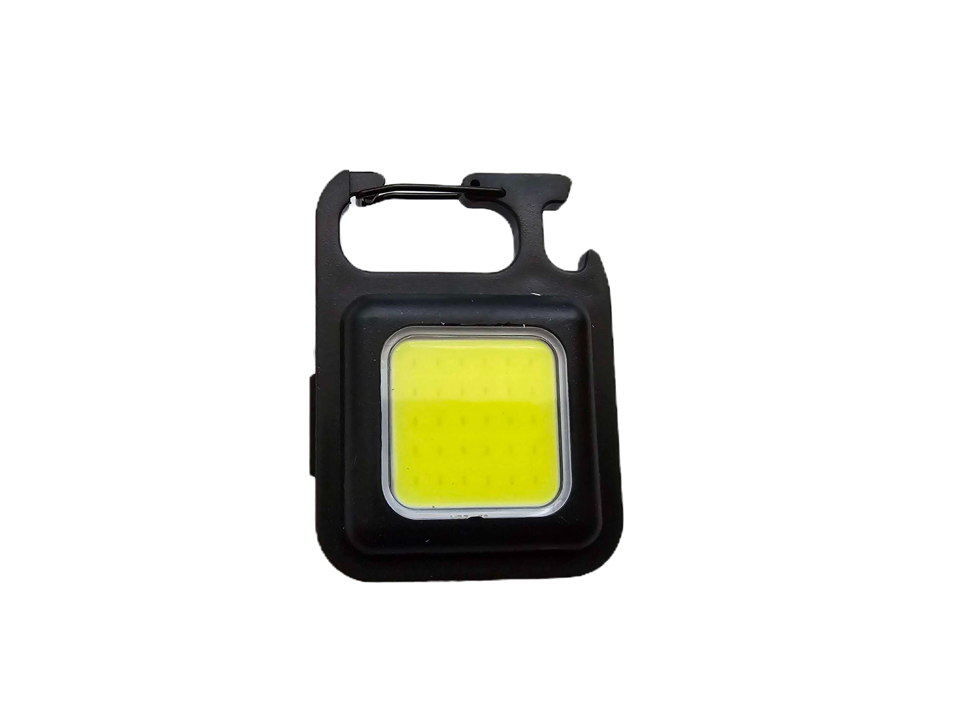 Small yellow light with black casing on a white background