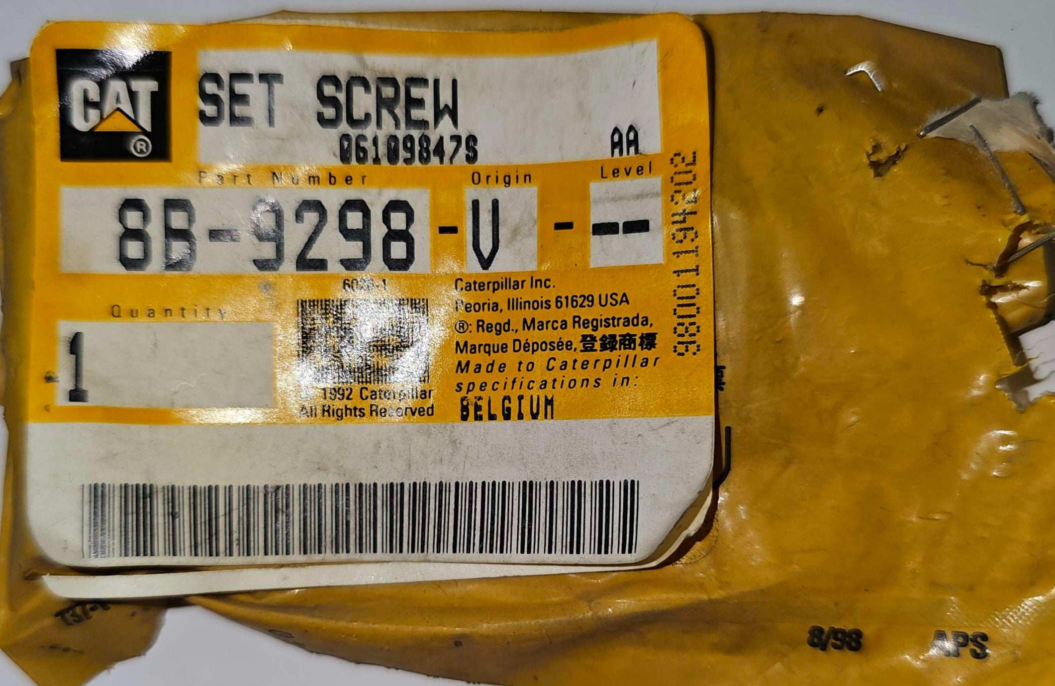 8B-9298 Set Screw Caterpillar CAT 8B9298