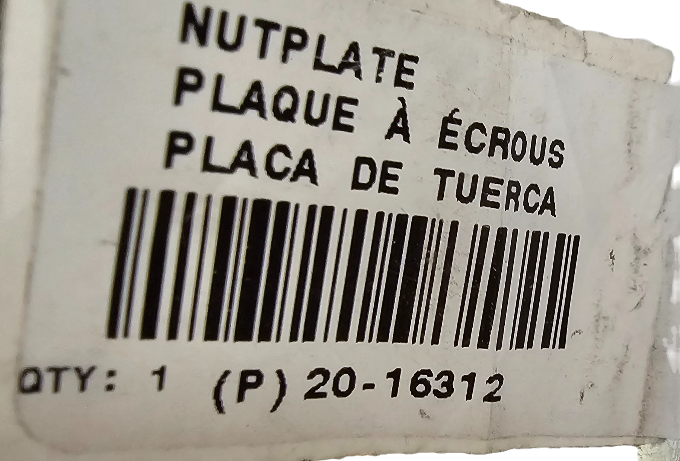 20-16312 Nut Plate Genuine Paccar Door Jamb 15027AA