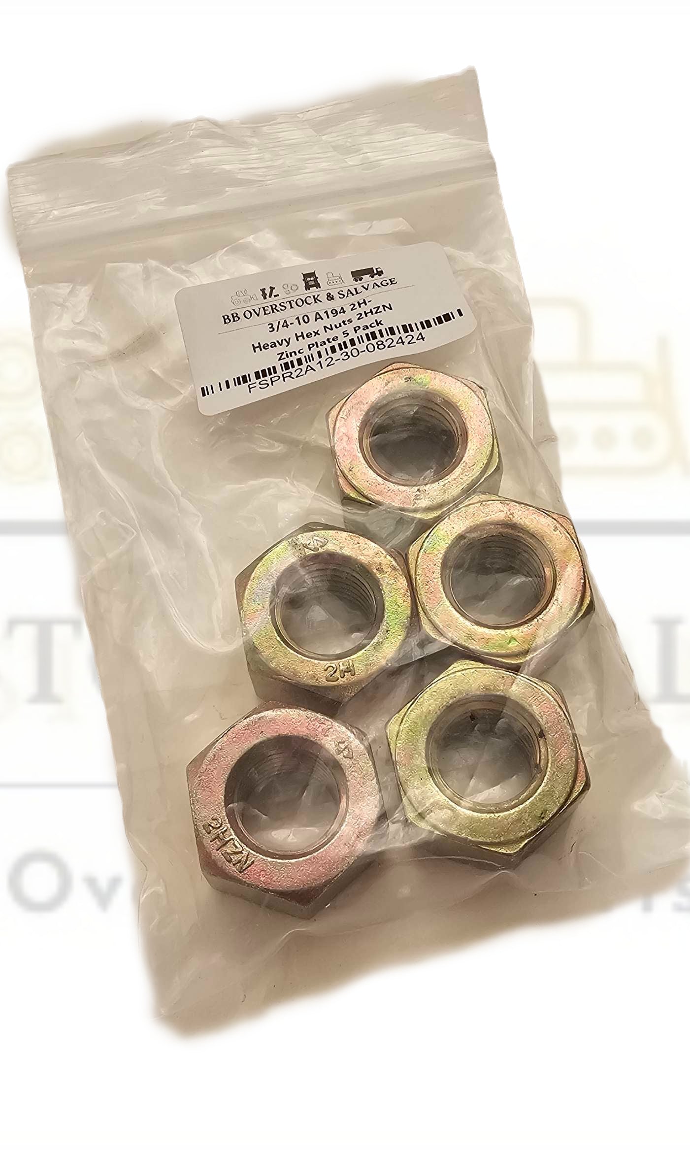 3/4-10 A194 2H- Heavy Hex Nuts 2HZN Zinc Plate 5 Pack