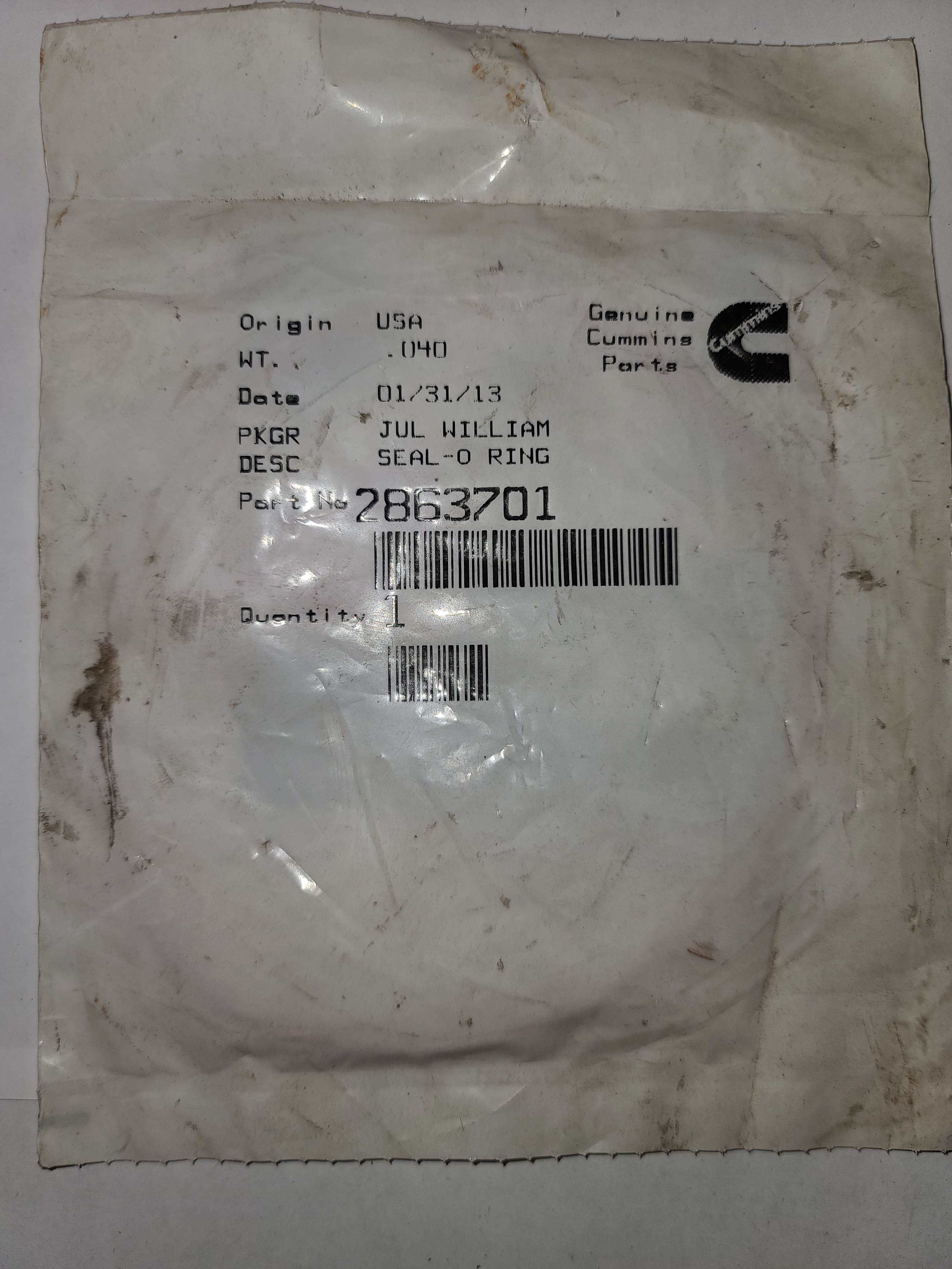 Genuine Cummins 2863701 Seal O-Ring