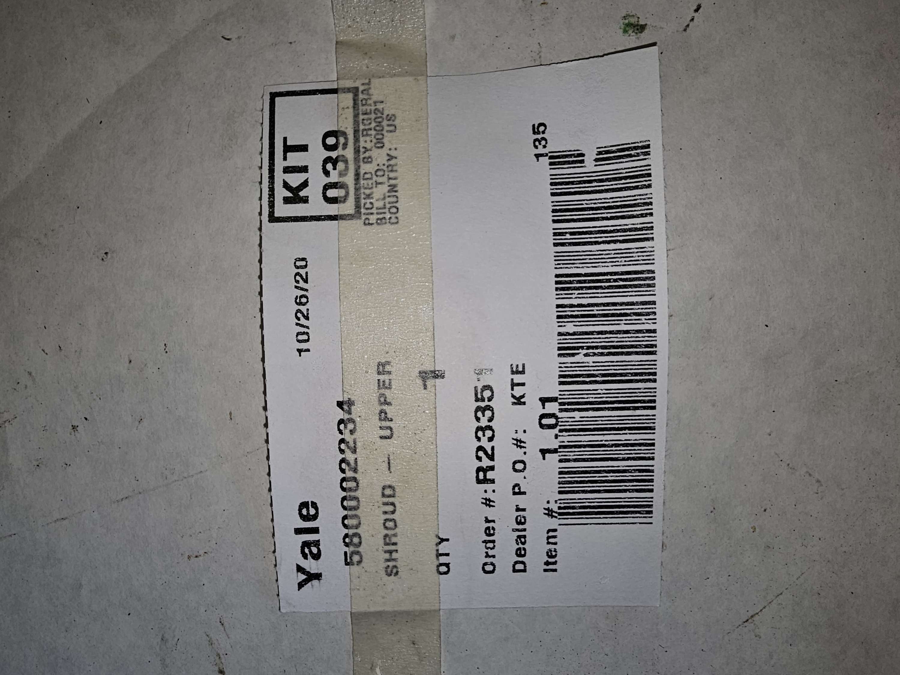 Genuine Yale 150113162 Kit Shroud | OEM Forklift Body Component | New Old Stock (NOS)