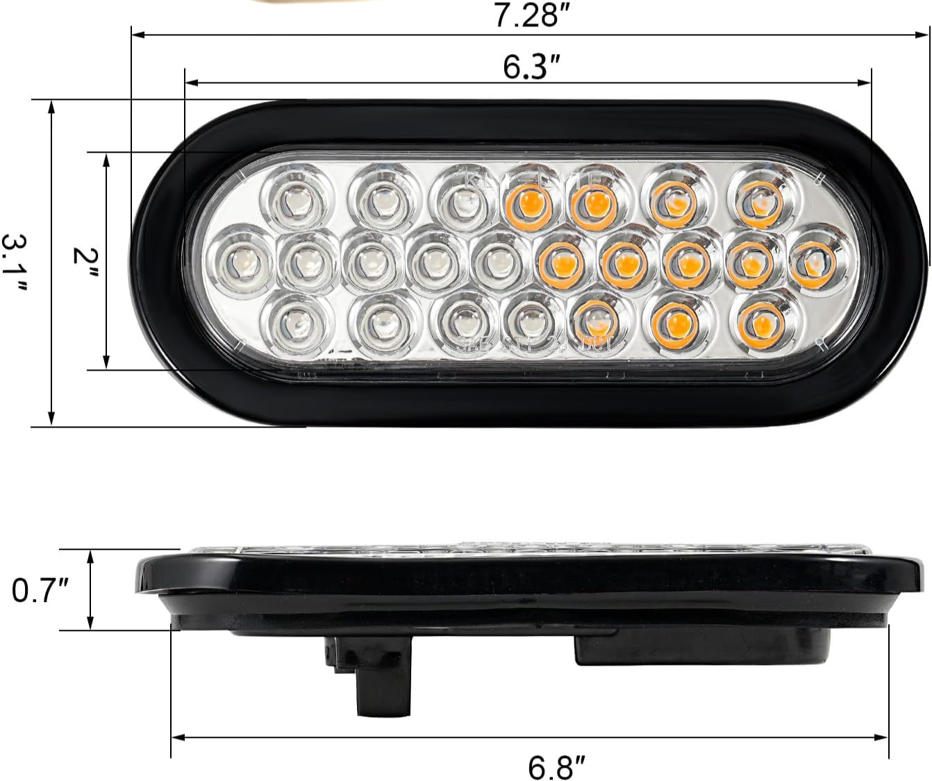 LED light bar with dimensions labeled on a white background