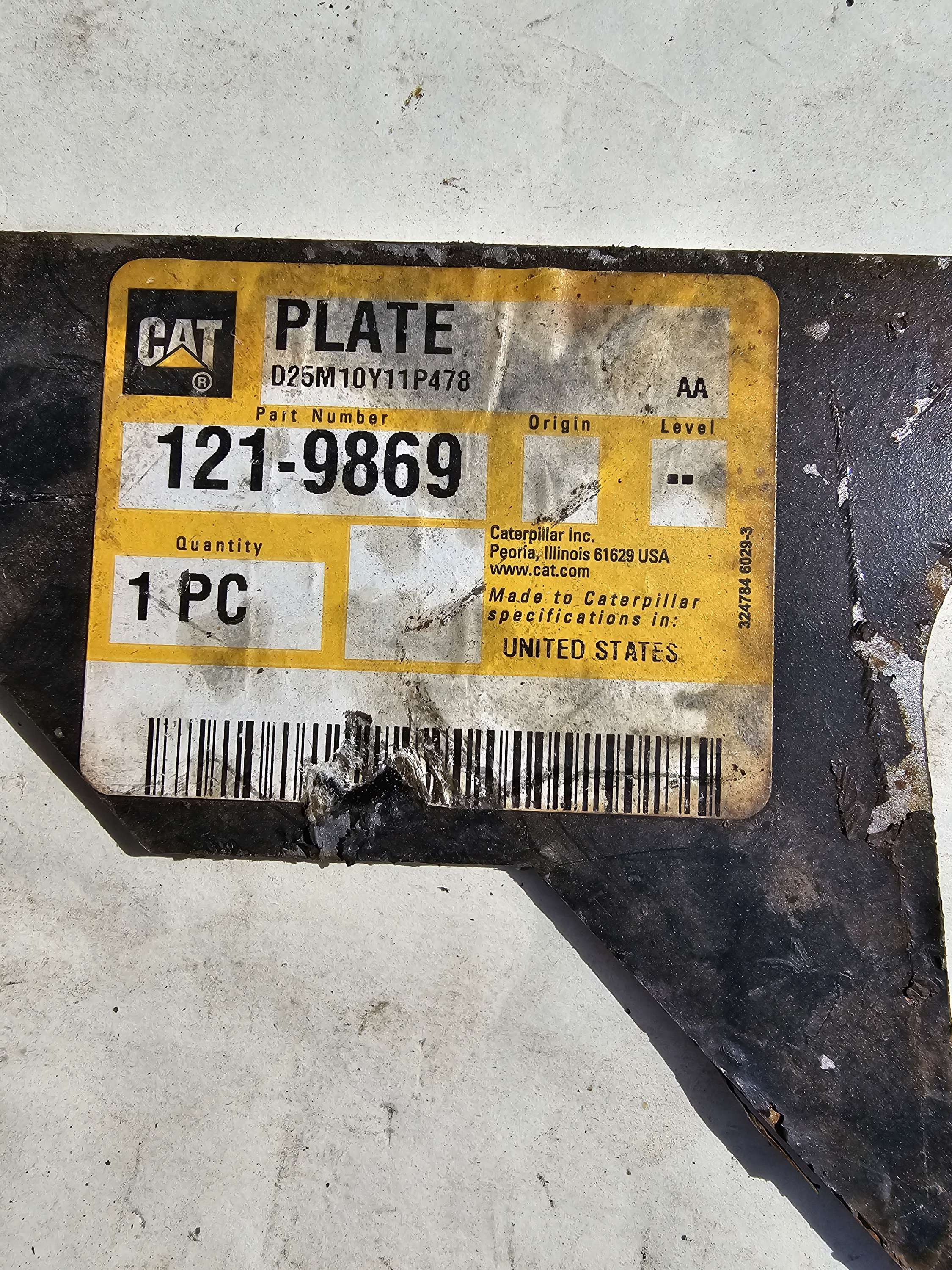 121-9869 Plate Caterpillar/CAT 1219869