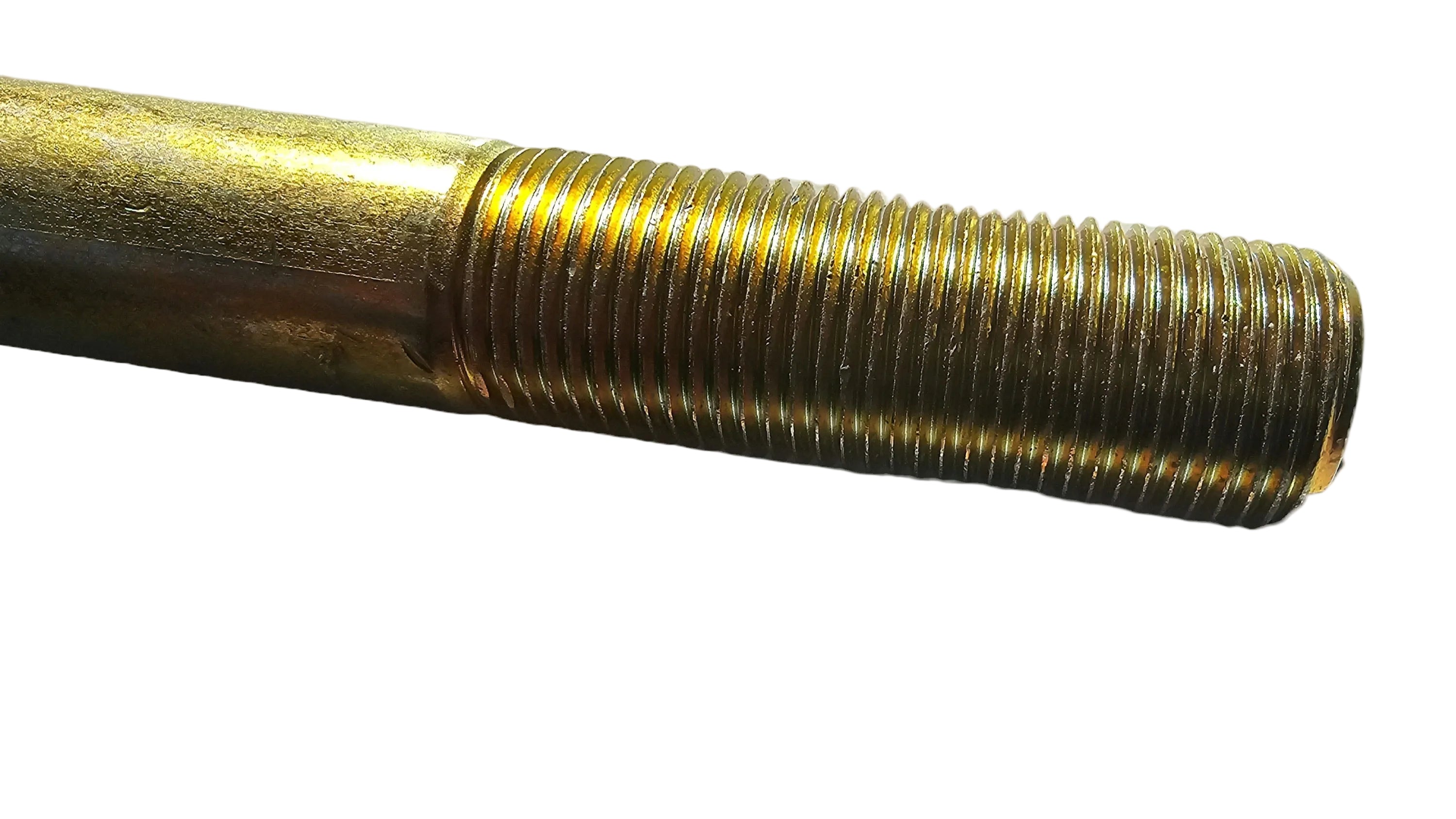 7/8"-14 x 7 (PT) SAE Hex Head Yellow Zinc Plated Grade 8 Fine Thread Bolt Close up of threads