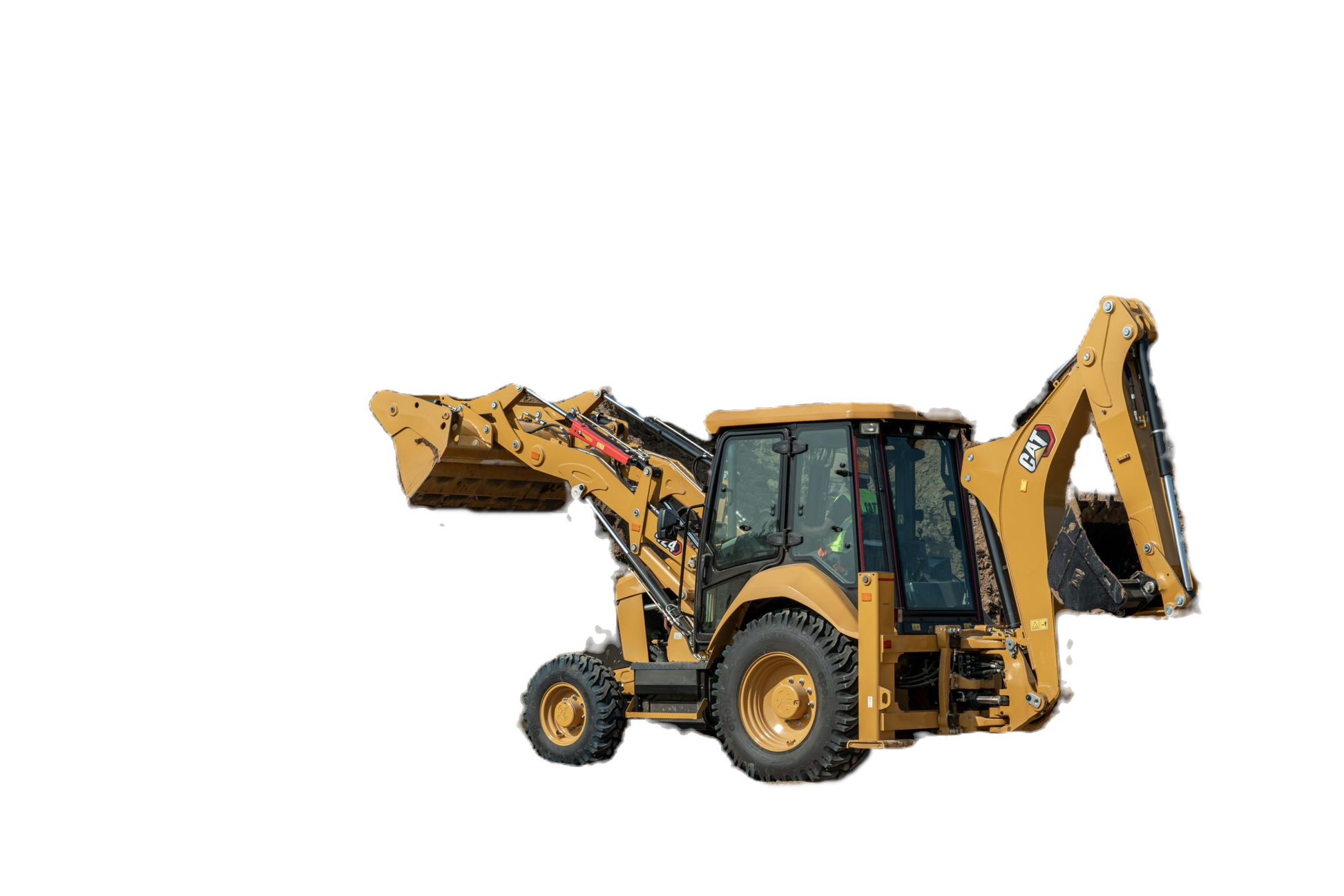 Yellow backhoe loader on a white background