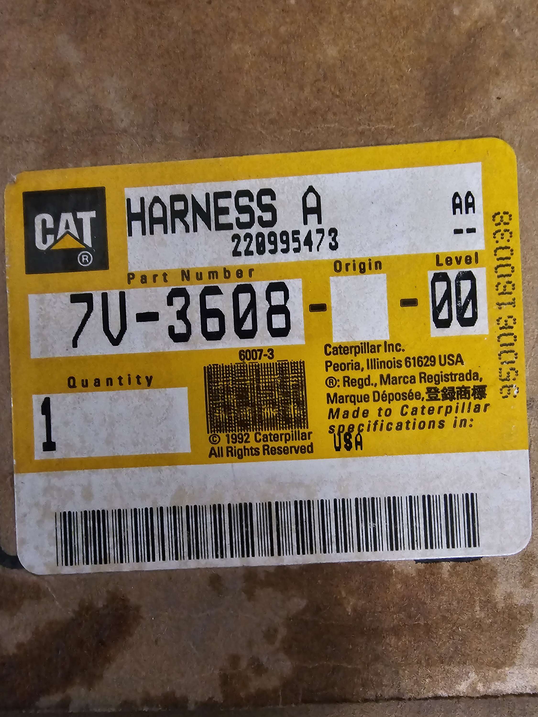 Genuine CAT Caterpillar 7V-3608 Wiring Harness | OEM 980C Wheel Loader Part