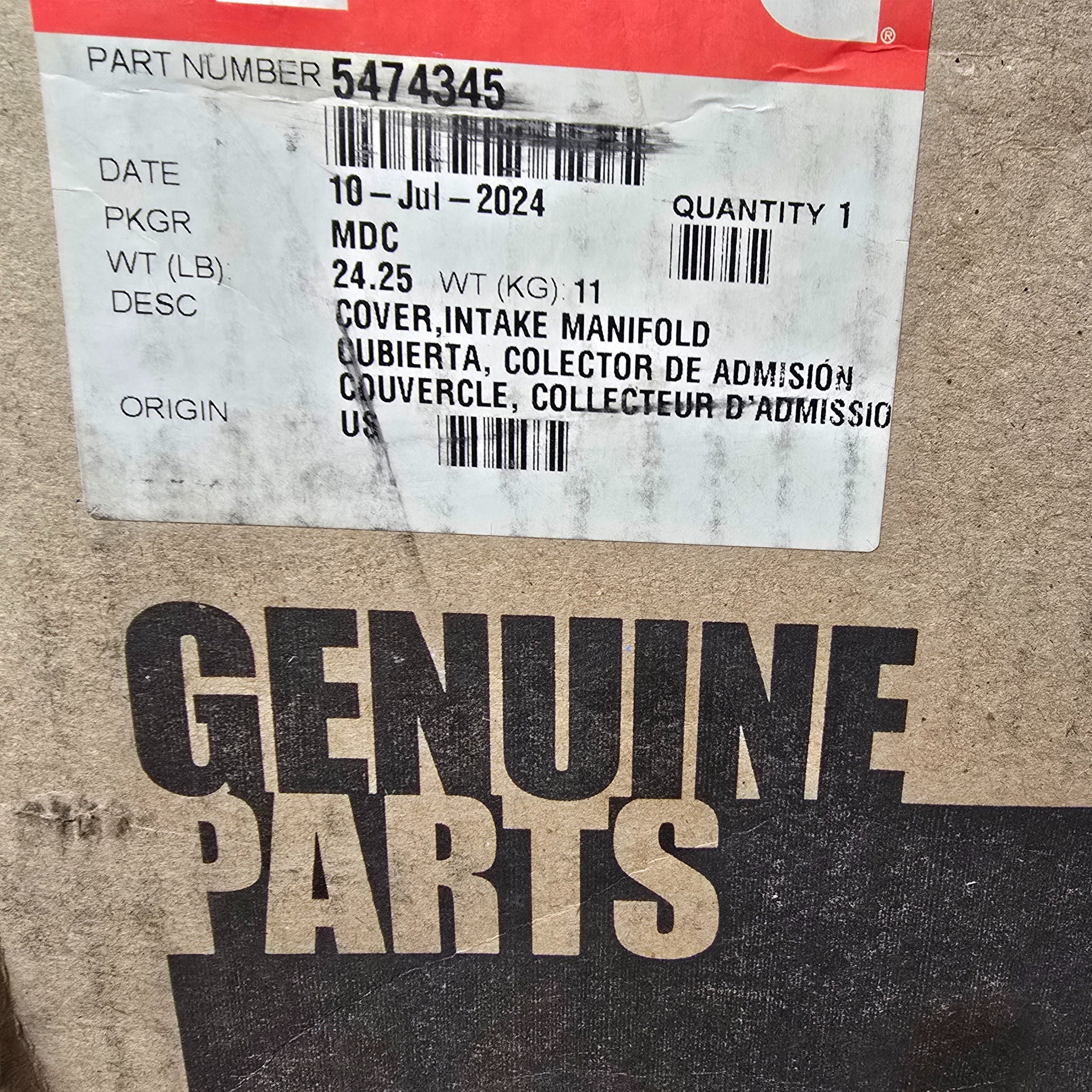 Genuine Cummins 5474345 Intake Manifold Cover | OEM ISX/ISB/ISM Engine Part