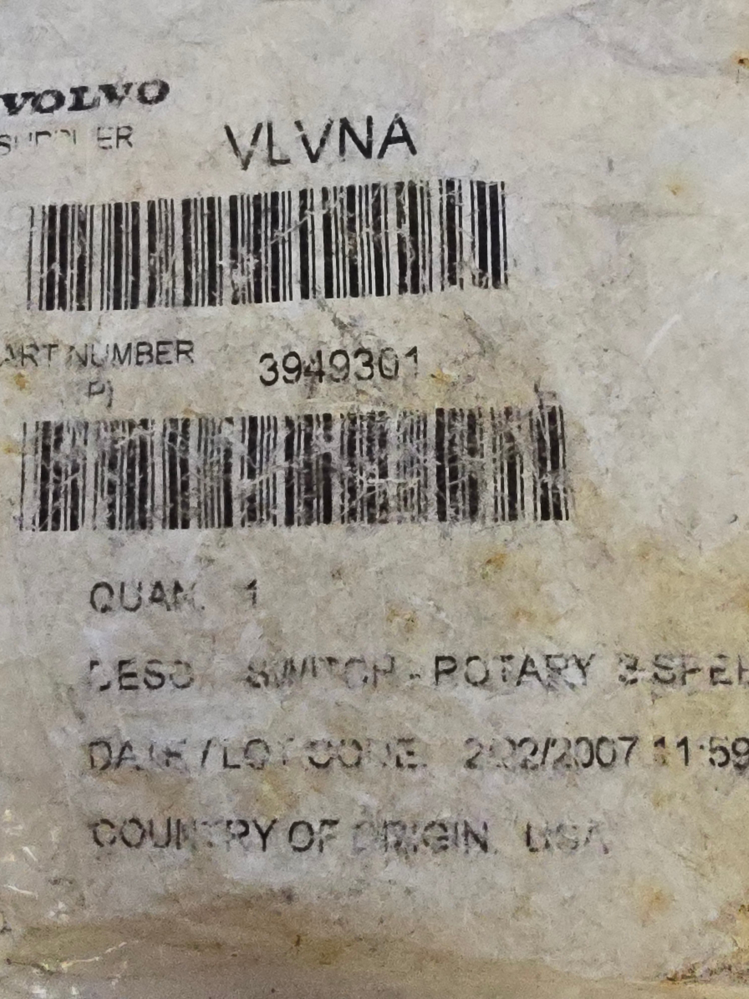 Volvo/Mack OEM P/N | 3949301 Rotary 3 Speed Blower HVAC Fan Switch
