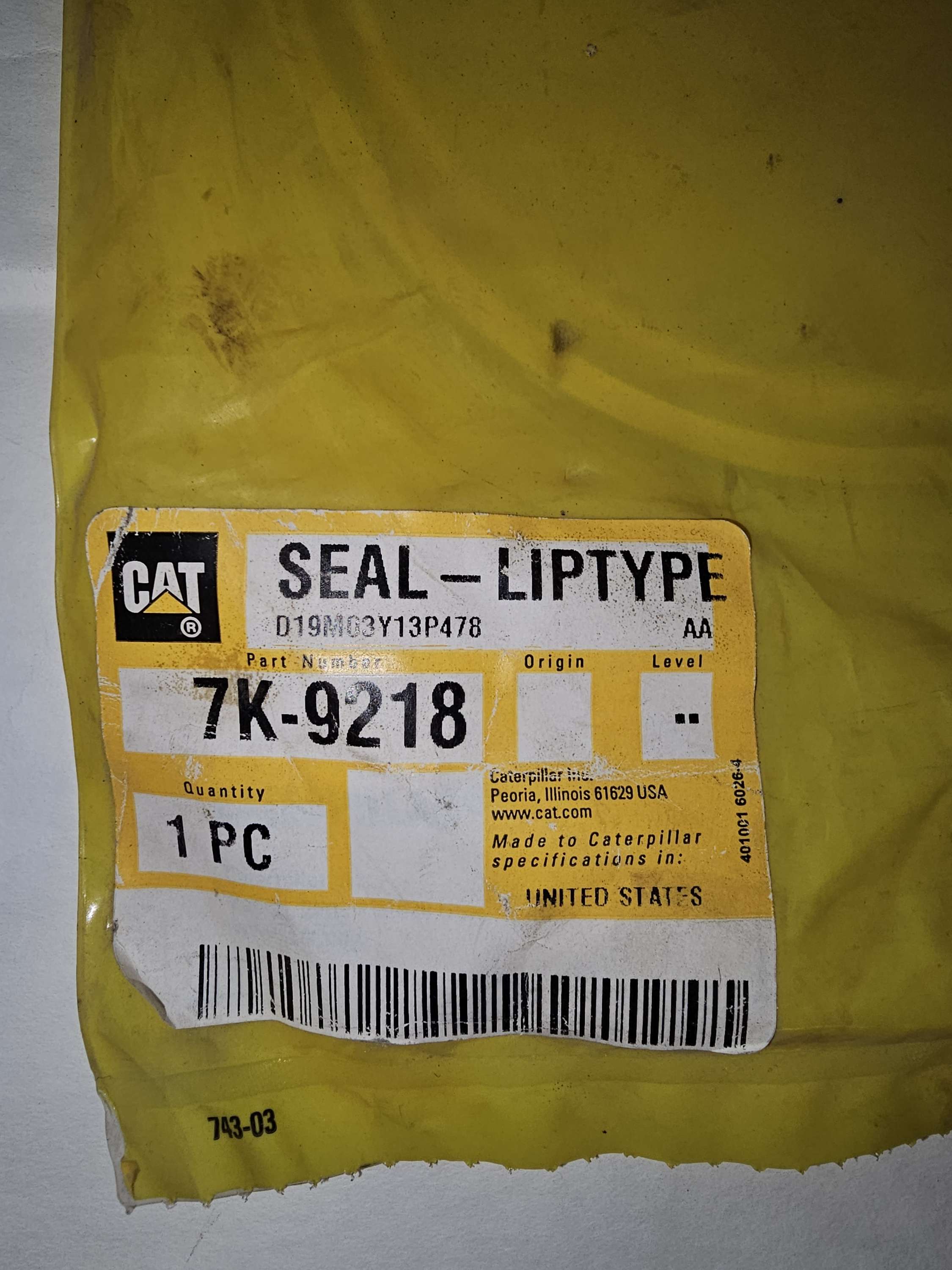7K-9218 Seal Lip Type Caterpillar CAT 7K9218