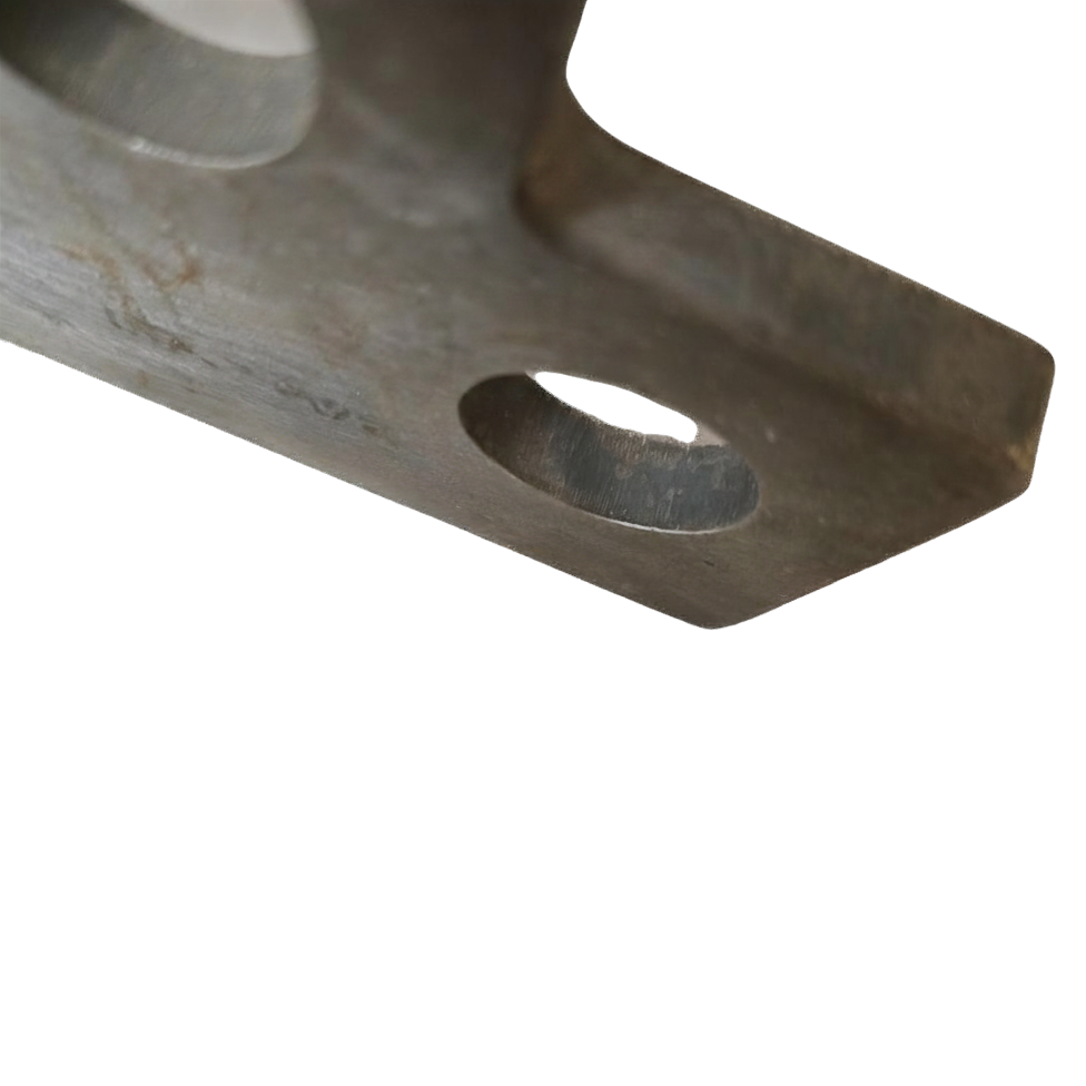 Metal bracket with cut-out design on a white background
