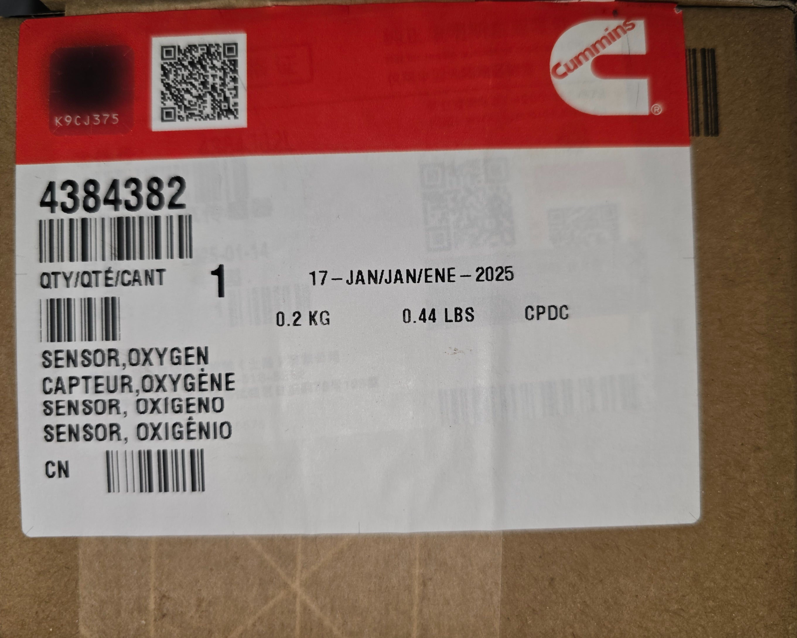 4384382 Genuine OEM Cummins Oxygen Sensor ISX/QSX 15 Liter